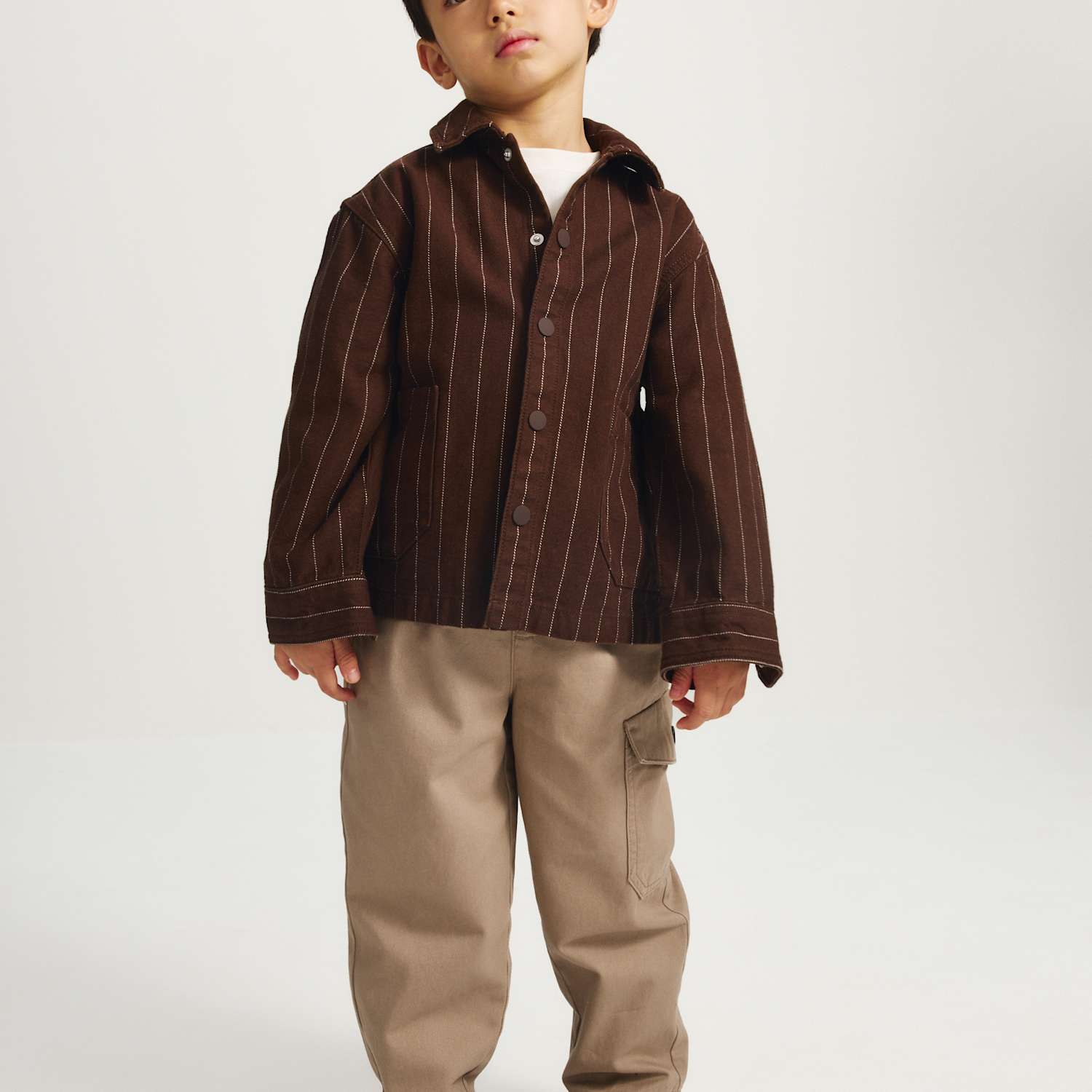 M&S Boys 3 Piece Pure Cotton Striped Shacket Outfit (2-8 Yrs) - 2-3 Years - Brown Mix