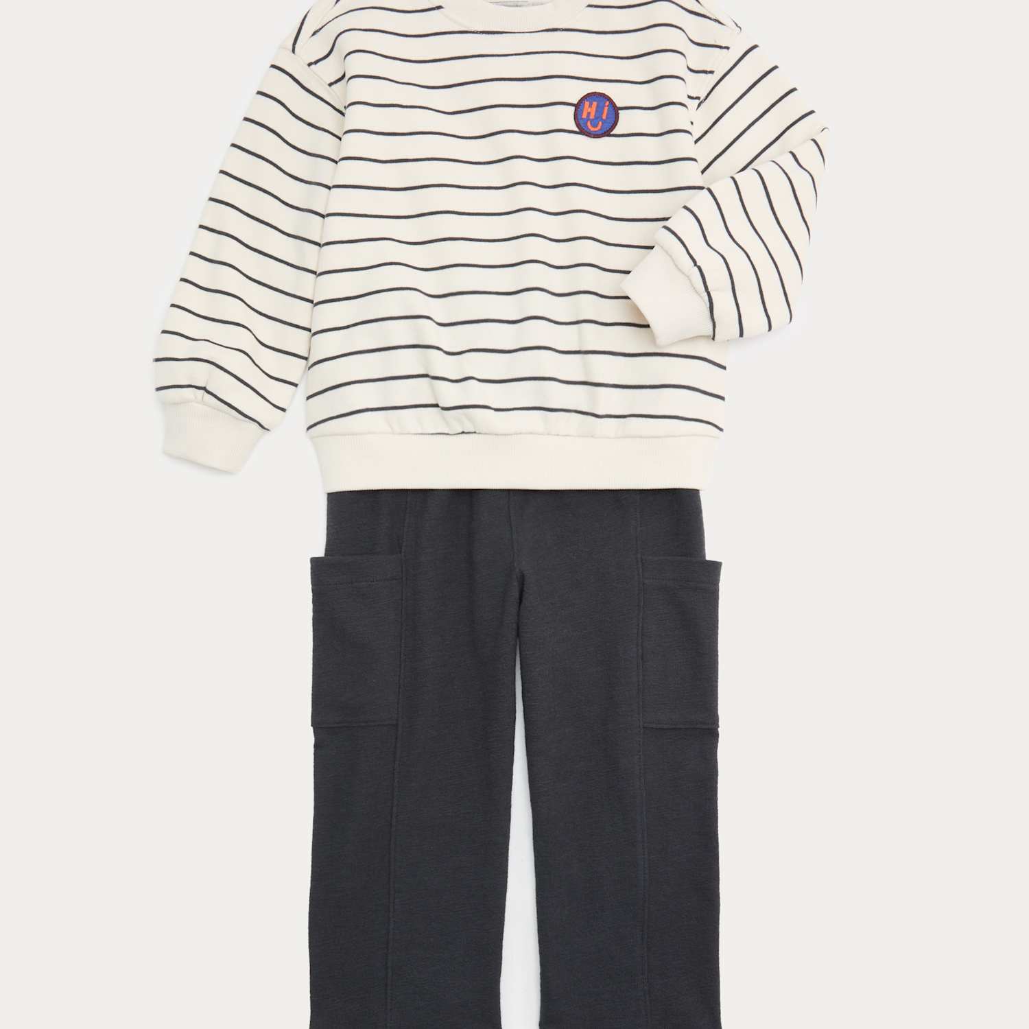 M&S Boys 2 Piece Cotton Rich Striped Sweatshirt Outfit (2-8 Yrs) - 2-3 Years - Cream Mix