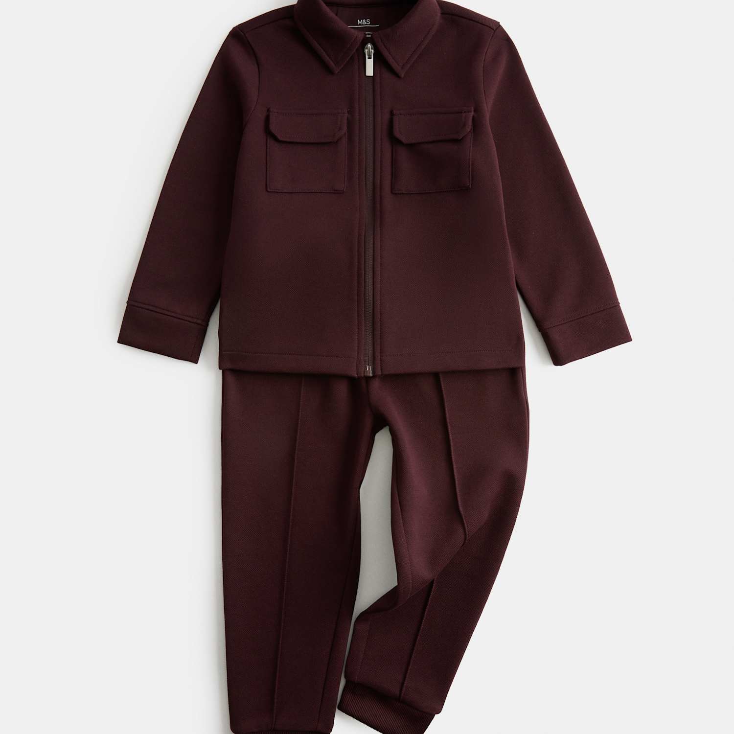 M&S Boys 2 Piece Shirt And Trousers Outfit (2-8 Yrs) - 2-3 Years - Burgundy