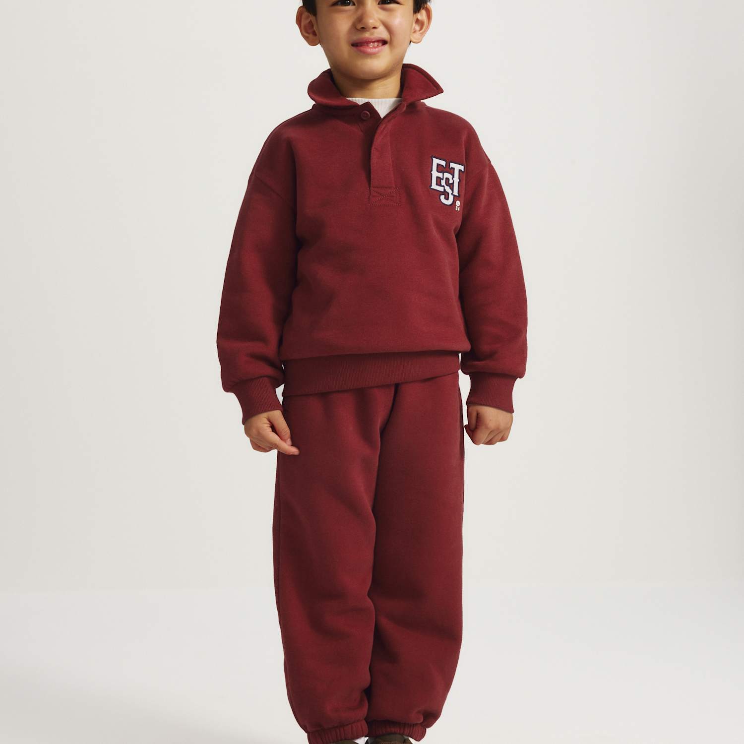 M&S Boys 2 Piece Cotton Rich Rugby Sweatshirt Outfit (2-8 Yrs) - 2-3 Years - Burgundy