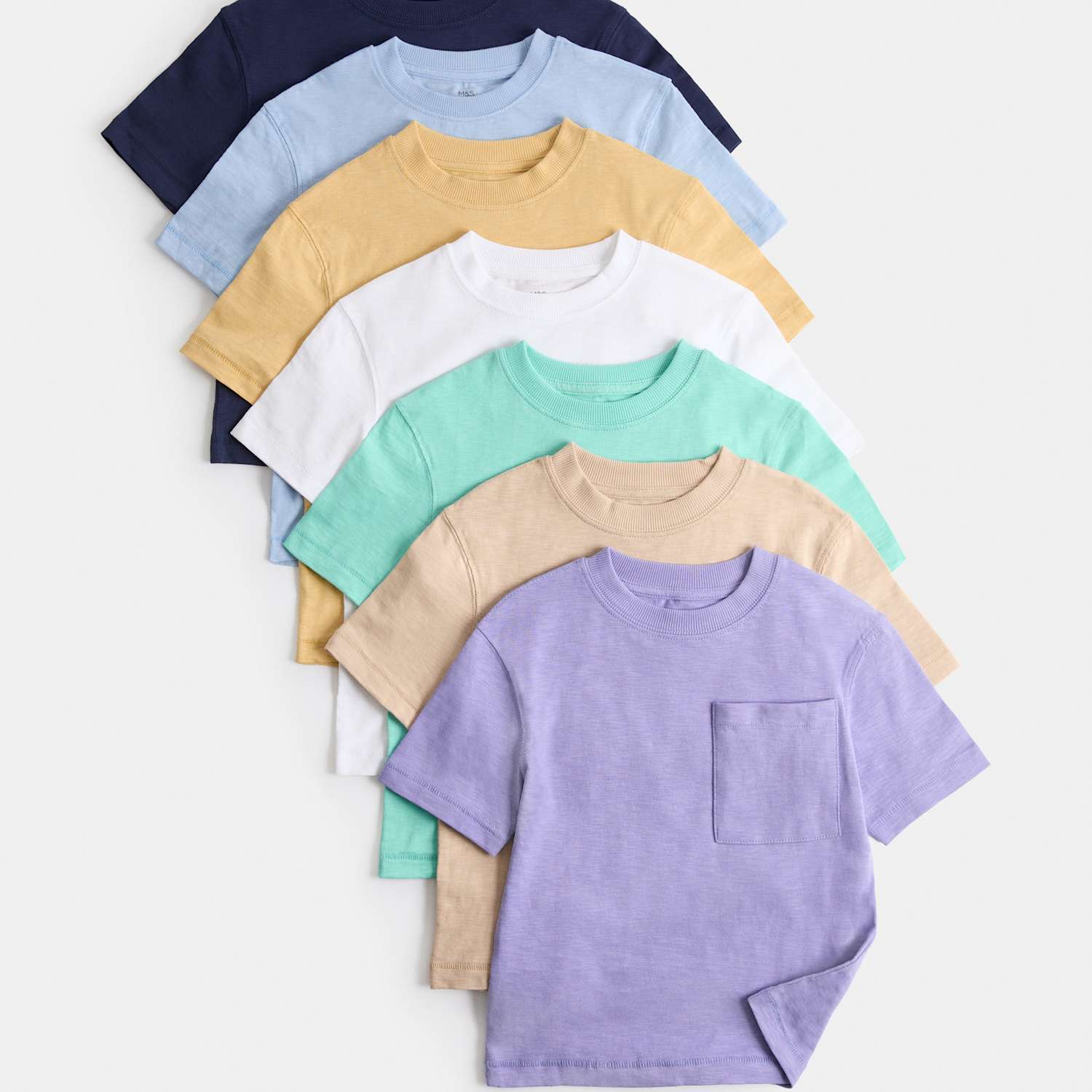 M&S Boys 7 Pack Pure Cotton T-Shirts (2-8 Yrs) - 2-3 Years - Navy Mix