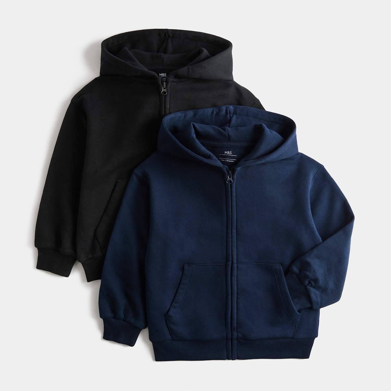M&S Boys 2 Pack Cotton Rich Hoodies (2-8 Yrs) - 2-3 Years - Navy Mix