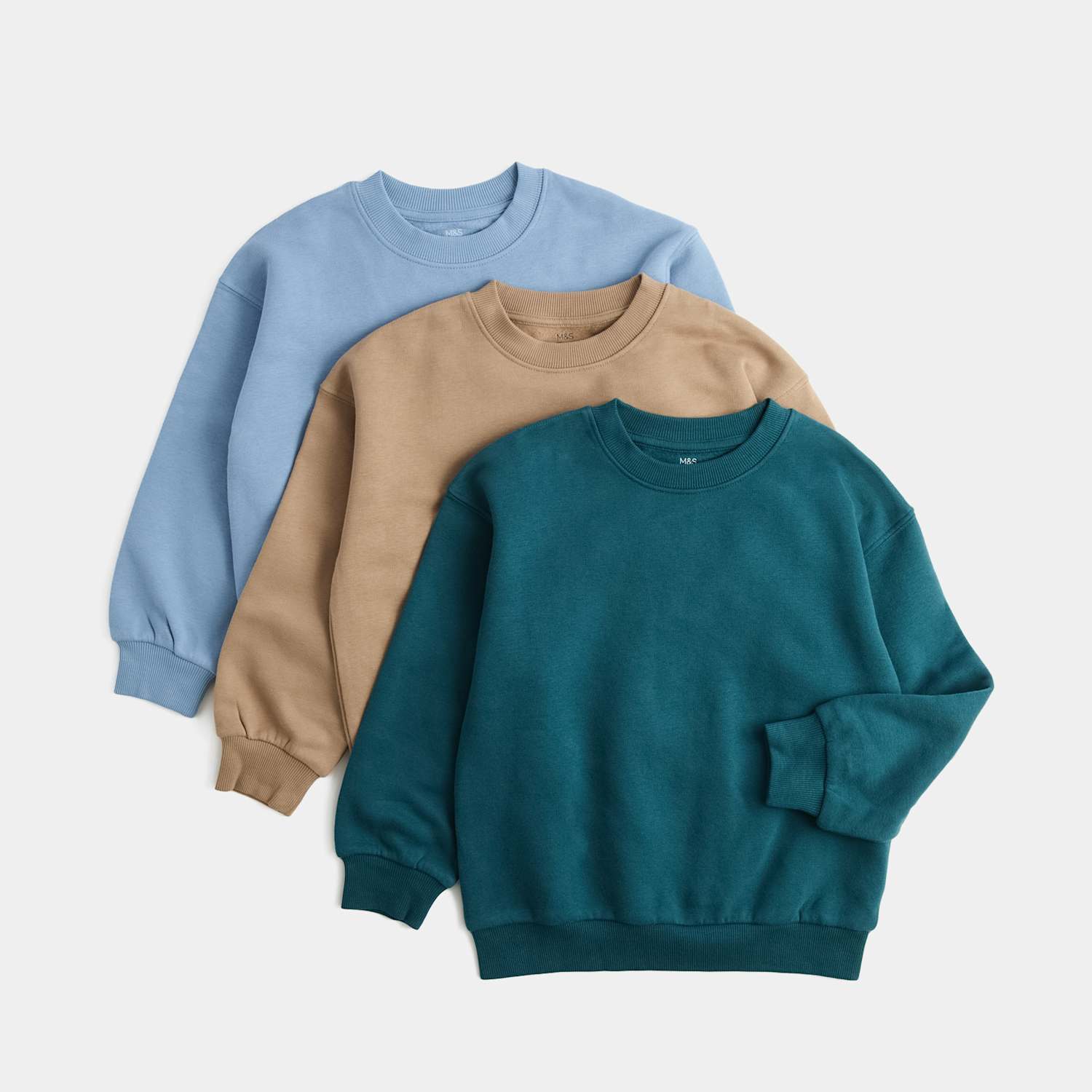 M&S Boys 3 Pack Cotton Rich Sweatshirts (2-8 Yrs) - 2-3 Years - Green Mix