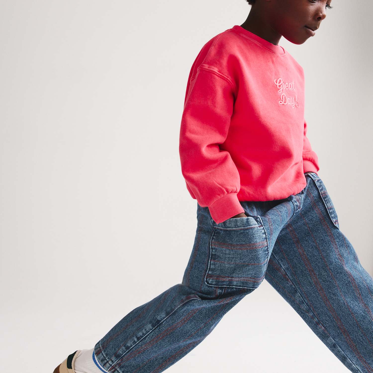 M&S Boys Relaxed Pure Cotton Denim Striped Jeans (2-8 Yrs) - 6-7 Years - Red Mix