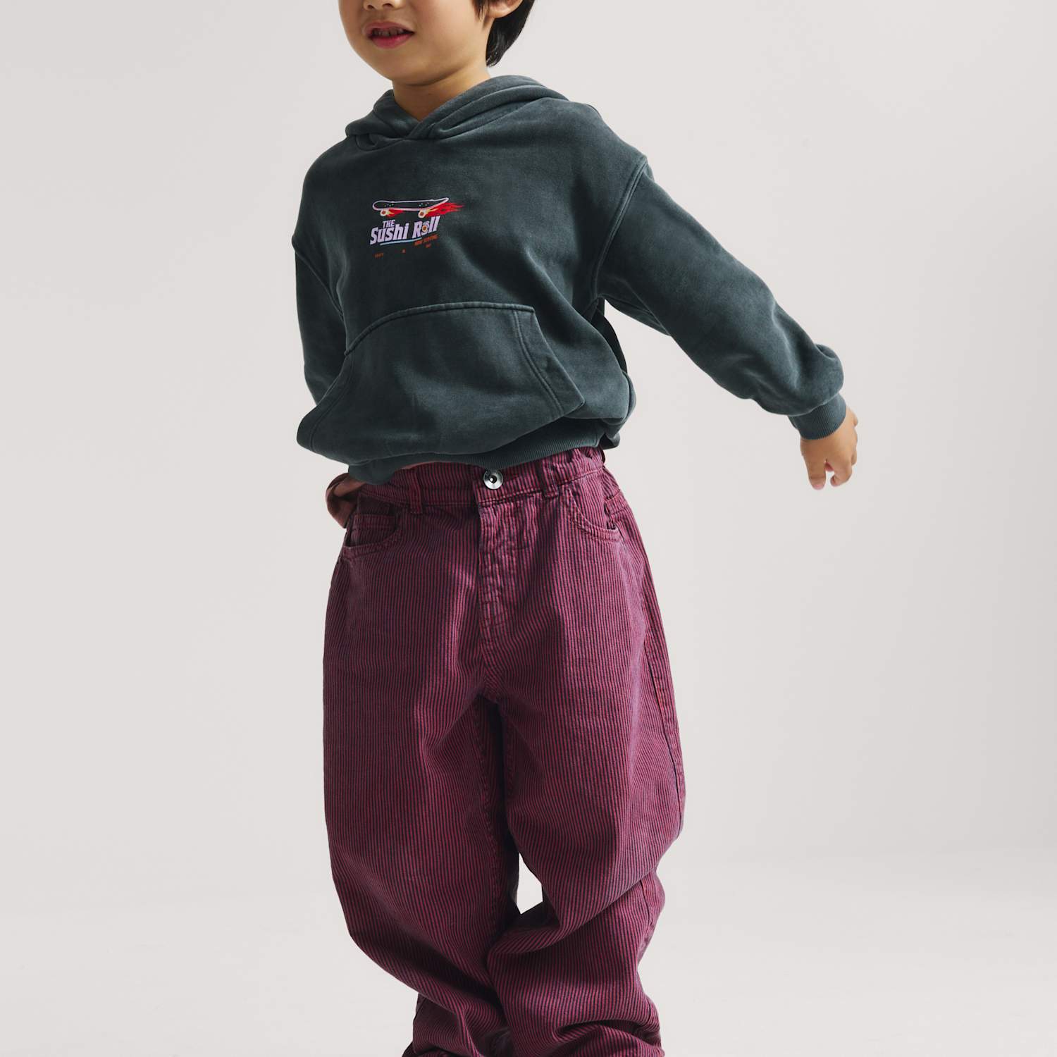M&S Boys Pure Cotton Denim Striped Barrel Leg Jeans (2-8 Yrs) - 2-3 Years - Burgundy