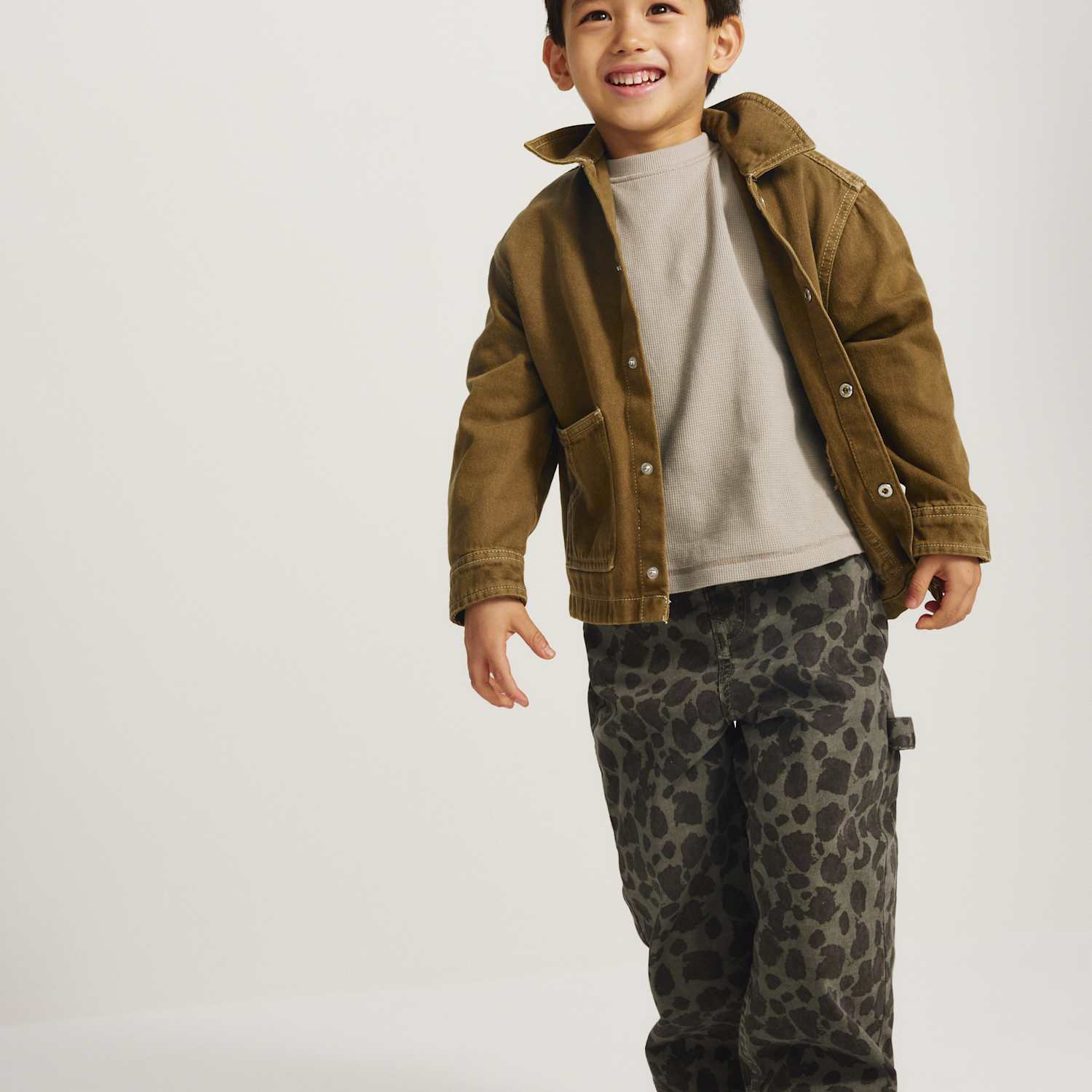 M&S Boys Cotton Rich Leopard Print Carpenter Jeans (2-8 Yrs) - 2-3 Years - Brown Mix