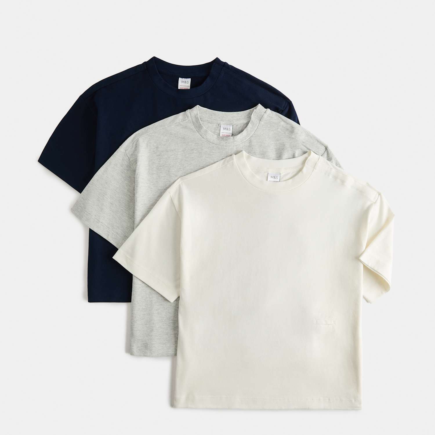 M&S Boys 3 Pack Adaptive Pure Cotton T-Shirts (2-16 Yrs) - 3-4 Years - Grey Mix