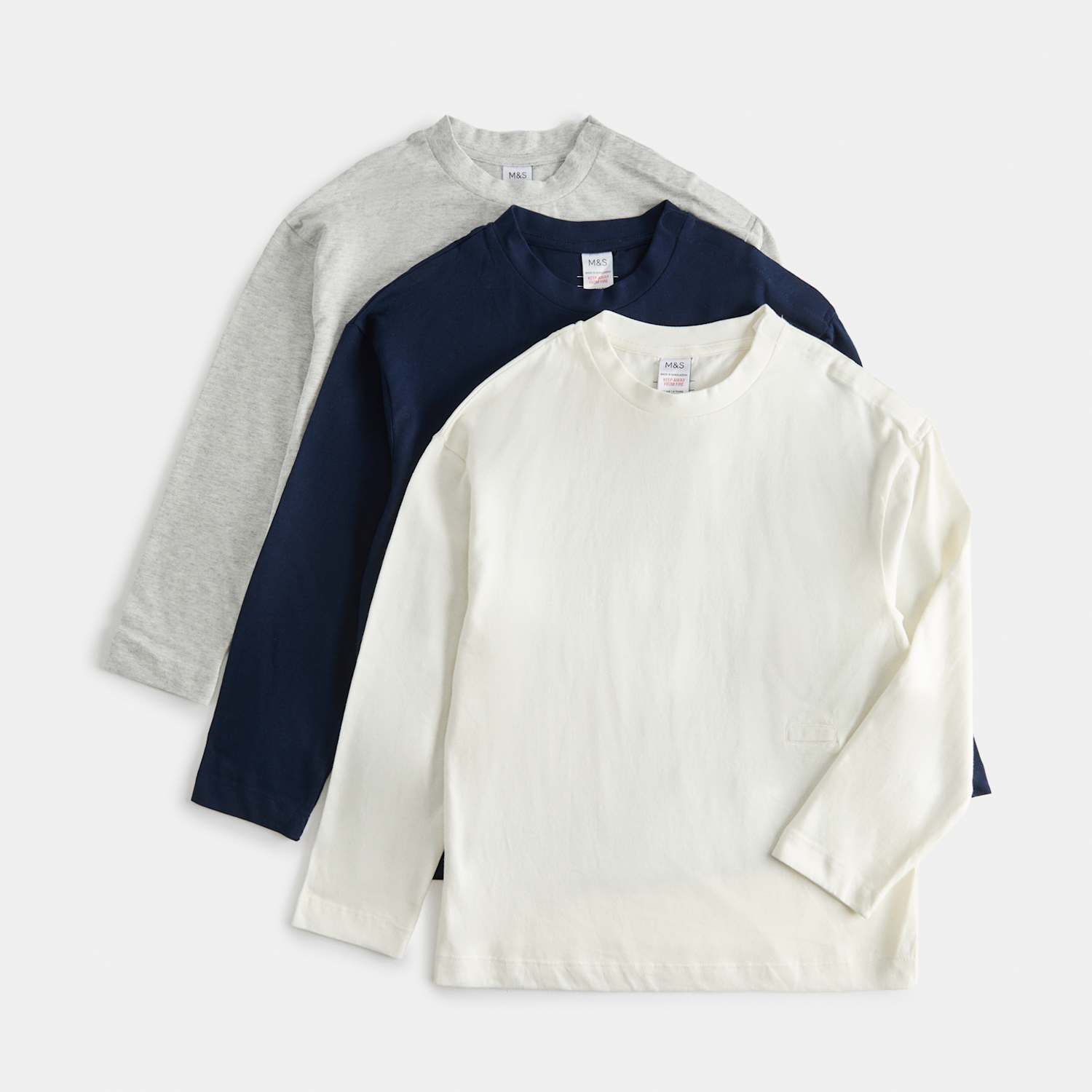 M&S Boys 3 Pack Adaptive Pure Cotton Tops (2-16 Yrs) - 3-4 Years - Grey Mix