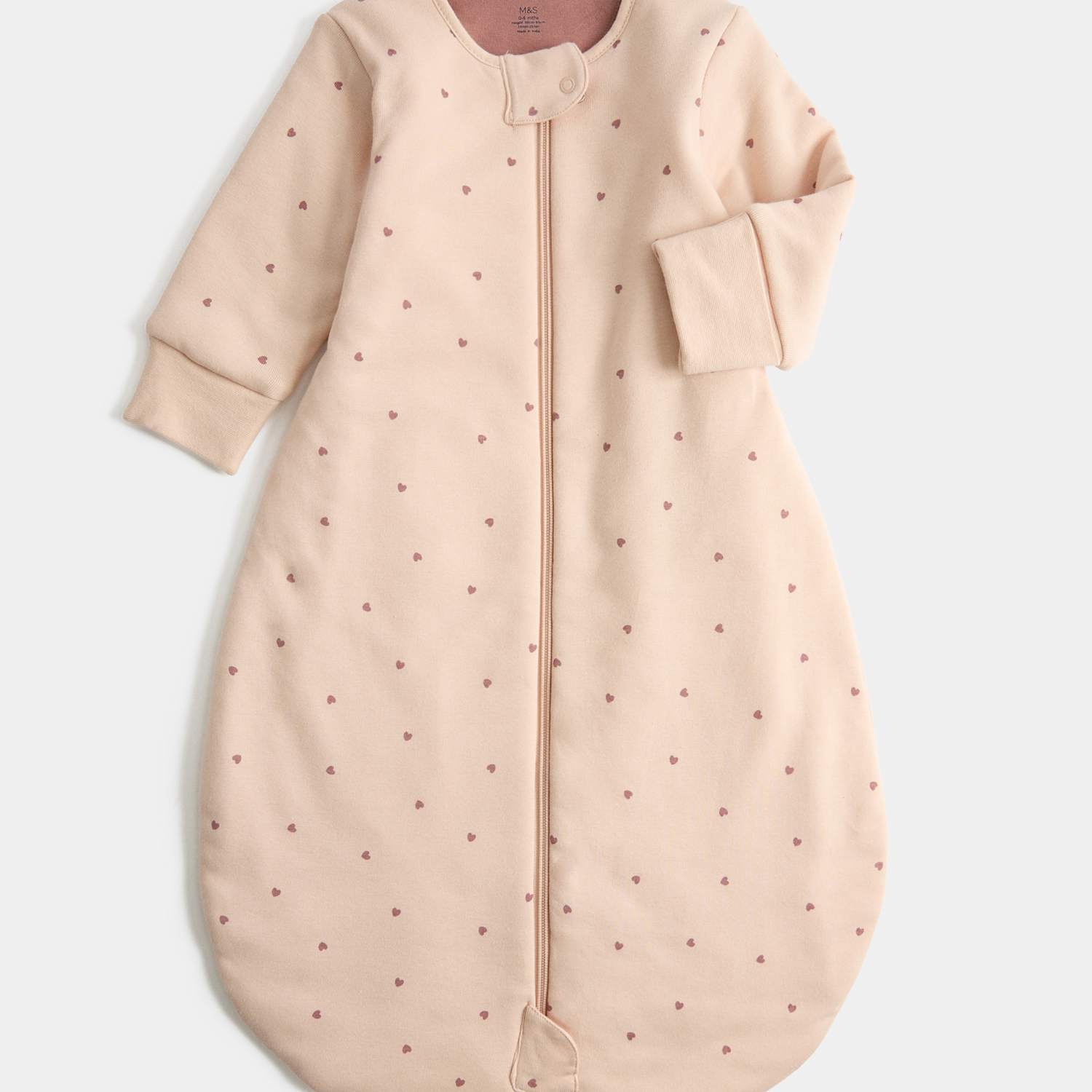 M&S Girls Cotton Rich 2.5 Tog Heart Sleeping Bag (0-3 Yrs) - 18-36 Months - Pink Mix