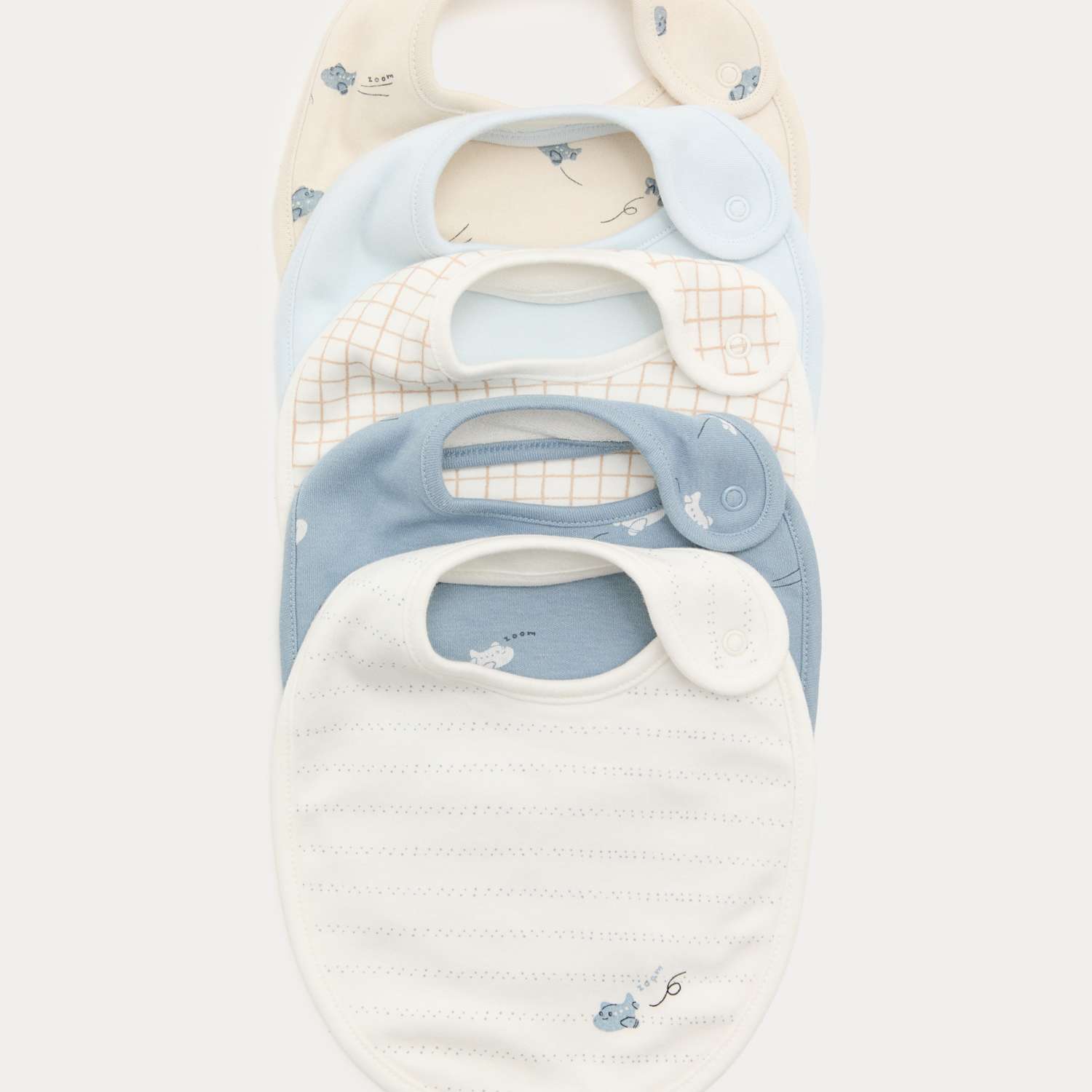 M&S Boys 5 Pack Cotton Rich Plane Print Dribble Bibs - Blue Mix