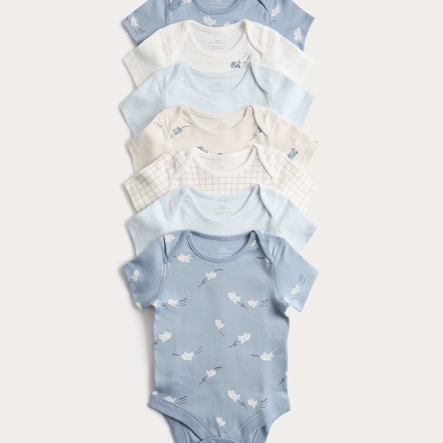 M&S Boys 7 Pack Pure Cotton Plane Bodysuits (5lbs-3 Yrs) - 18-24 Months - Blue Mix