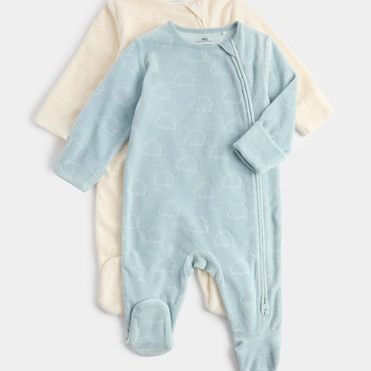 M&S Boys 2 Pack Cloud Velour Sleepsuit (7lbs-3 Yrs) - Newborn - Light Mint