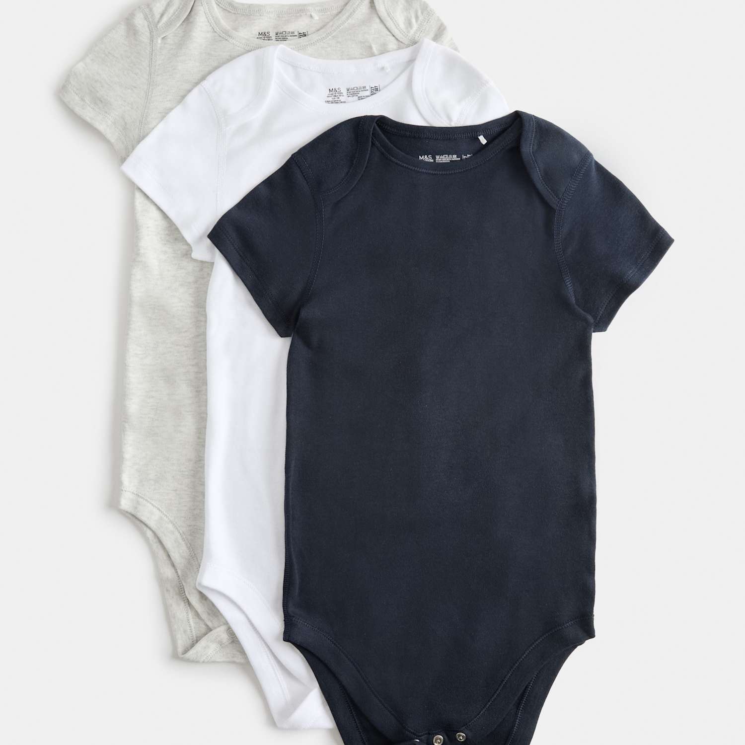 M&S Kids 3 Pack Adaptive Pure Cotton Bodysuits (3-16 Yrs) - 7-8 Years - Grey Mix