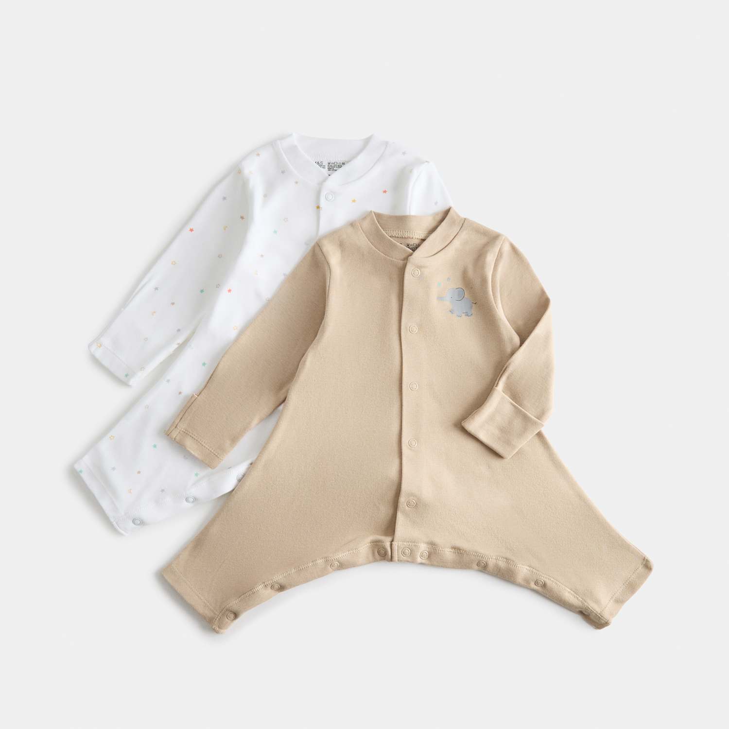 M&S Kids 2 Pack Hip Dysplasia Sleepsuits (7lbs-1 Yrs) - Newborn - Oatmeal Mix