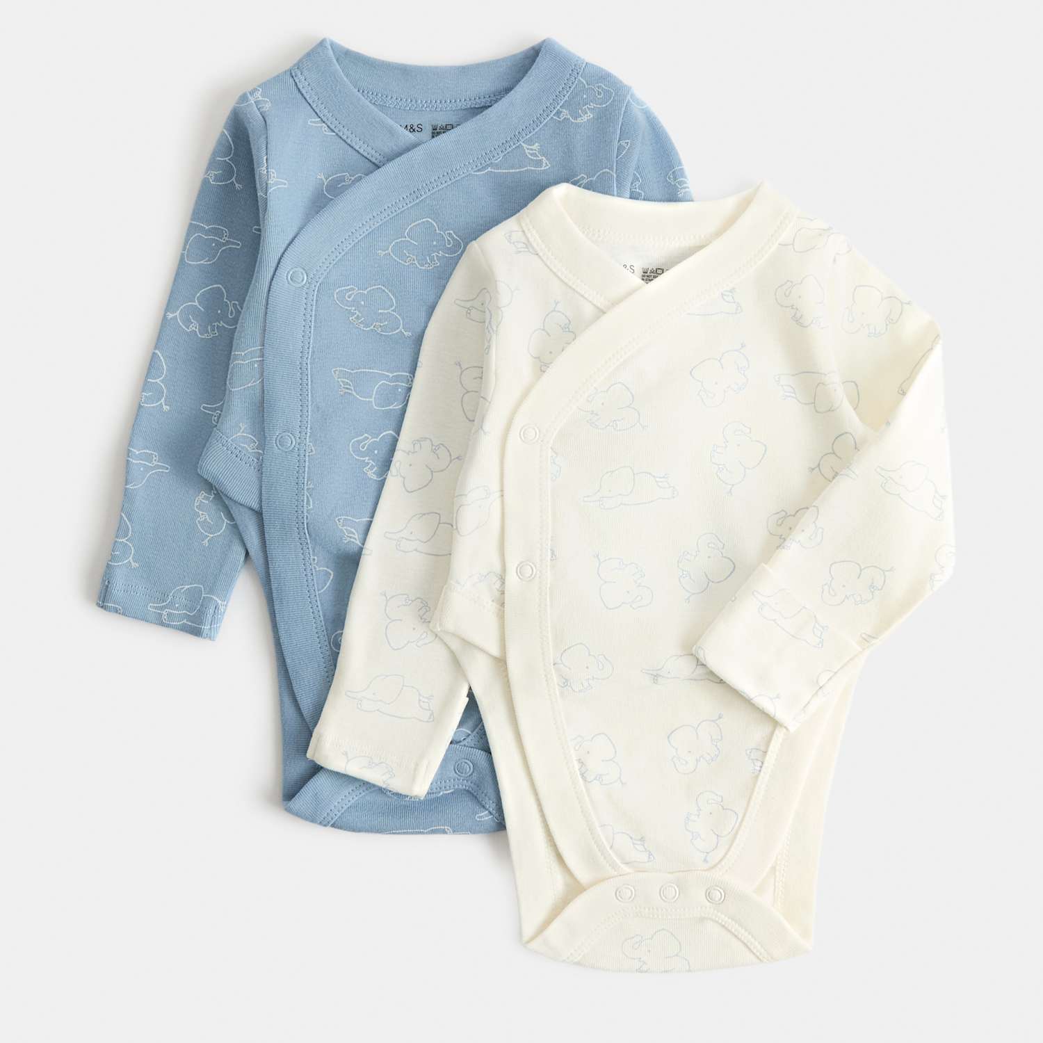 M&S Kids 2 Pack Hip Dysplasia Pure Cotton Bodysuits (7lbs-1 Yrs) - 0-3 Months - Blue Mix