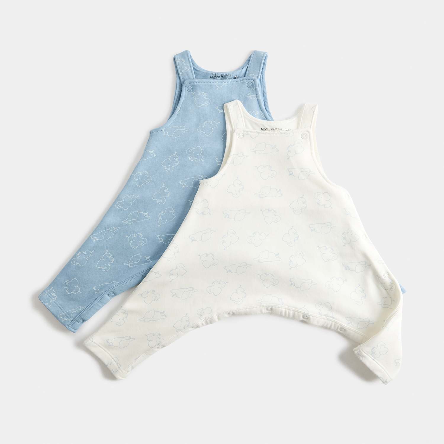 M&S Kids 2 Pack Hip Dysplasia Cotton Rich Dungarees (7lbs-1 Yrs) - 1 Months - Blue Mix