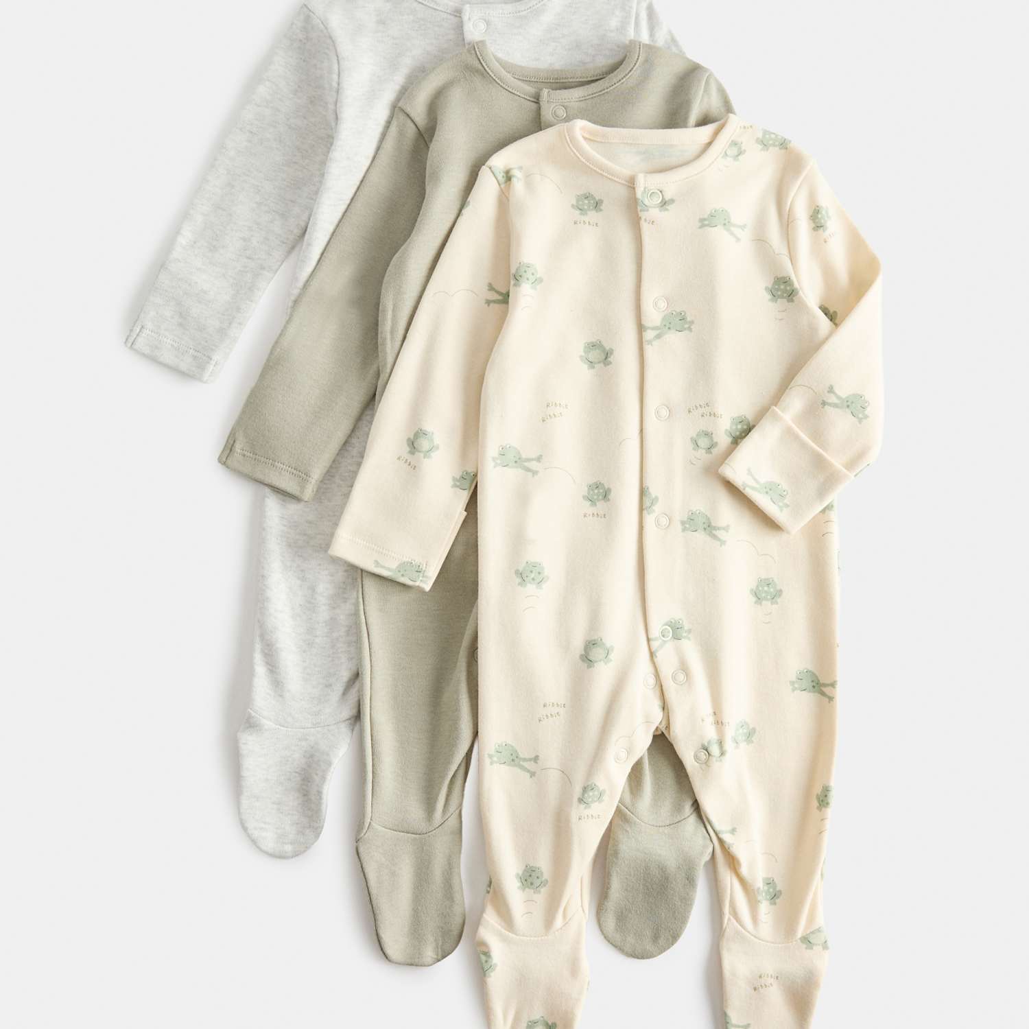 M&S Kids 3 Pack Pure Cotton Frog Sleepsuits (0 Mths-3 Yrs) - 12-18 Months - Grey Mix