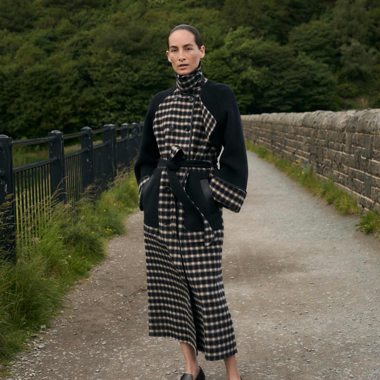 Jaeger Women's Pure Wool Checked Double Breasted Longline Coat - 20 - Black Mix - By M&S
