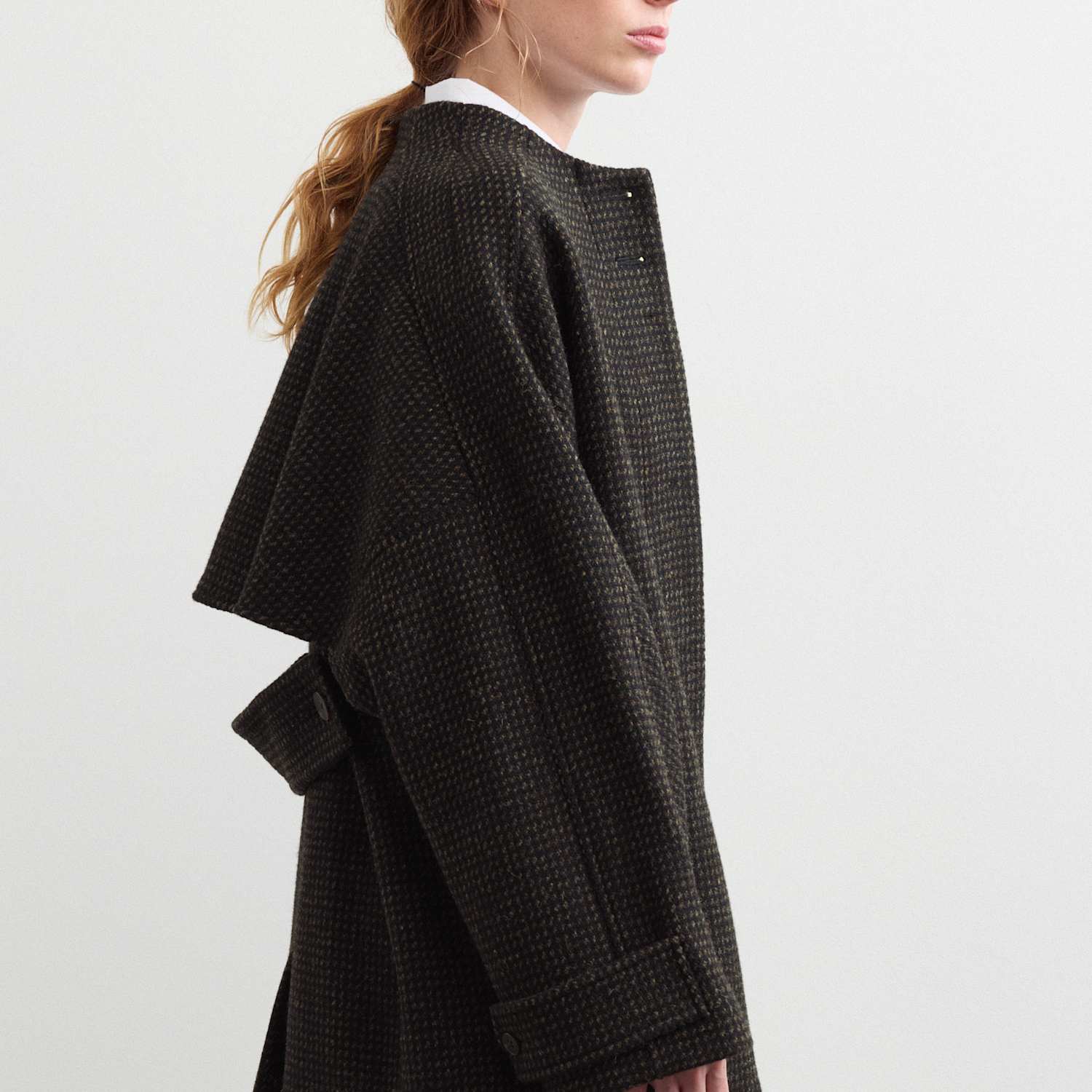 Jaeger Women's Pure British Wool Textured Funnel Neck Coat - 12 - Black Mix - By M&S