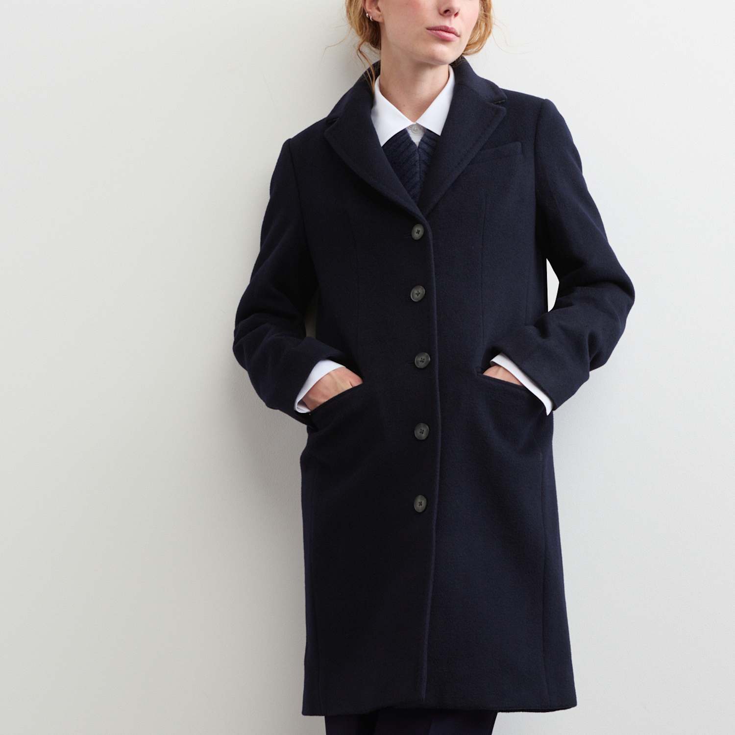 Jaeger Women's Pure Wool Short Boyfriend Coat - 12 - Navy - By M&S