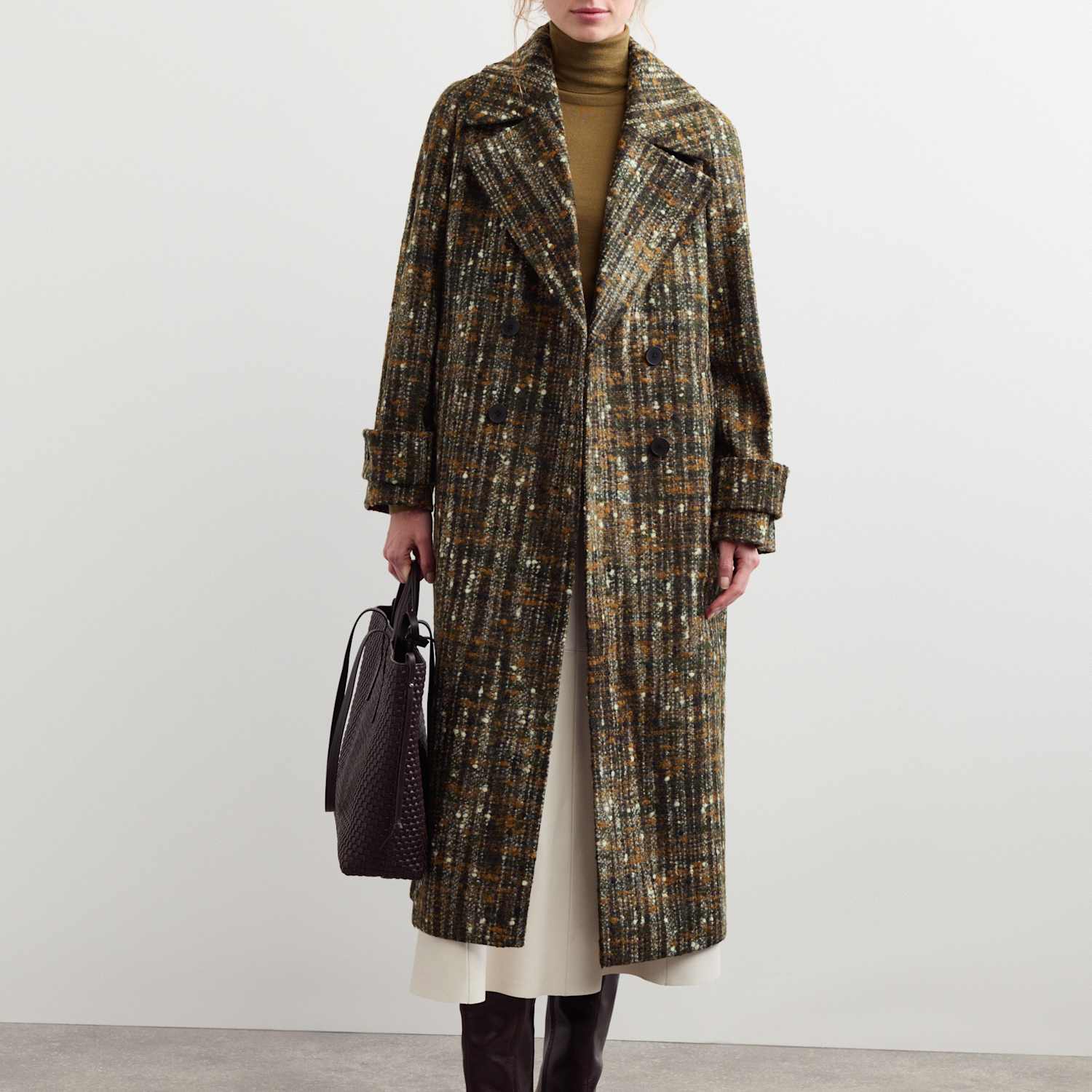 Jaeger Women's Italian Wool Rich Textured Relaxed Coat - 6 - Green Mix - By M&S