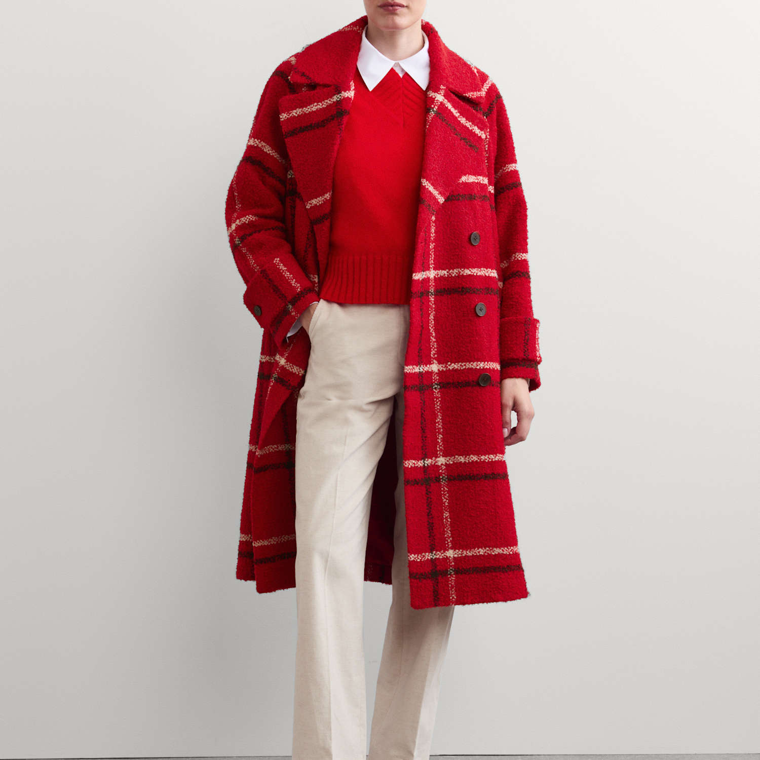 Jaeger Women's Relaxed Cocoon Coat with Italian Wool - 20 - Red Mix - By M&S