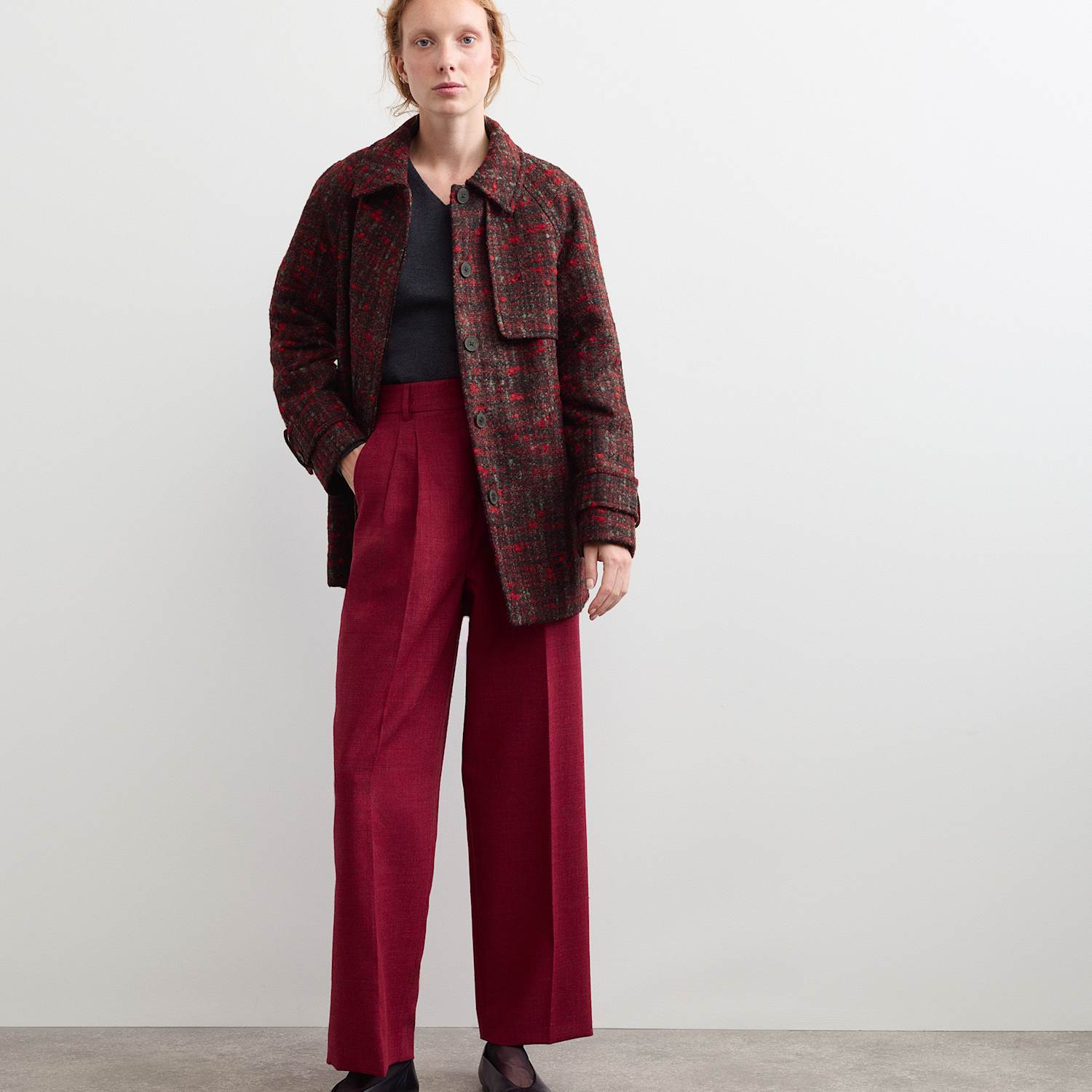 Jaeger Women's Italian Wool Rich Textured Short Tailored Coat - 6 - Red Mix - By M&S