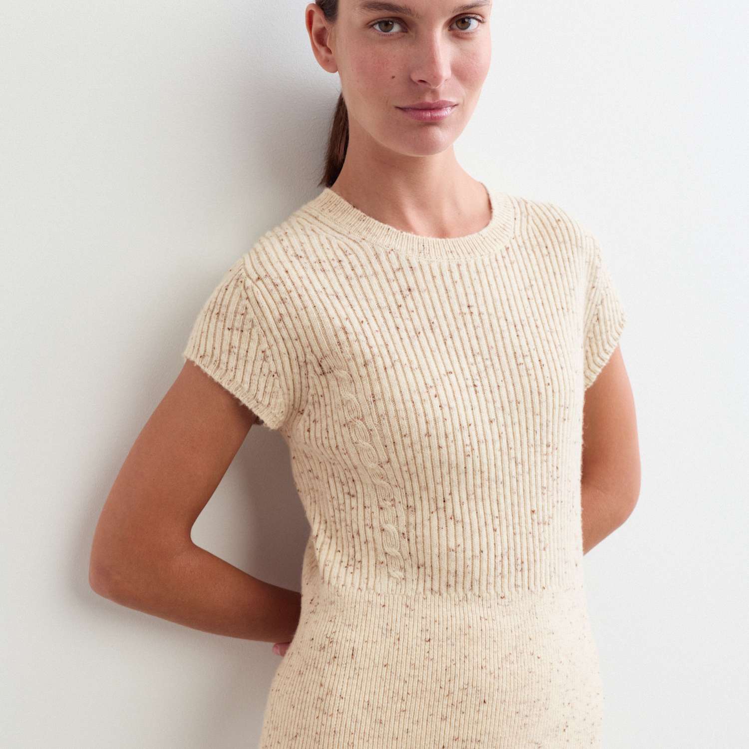 Jaeger Women's Lambswool Blend Ribbed Knitted Top - Small - Ivory Mix - By M&S