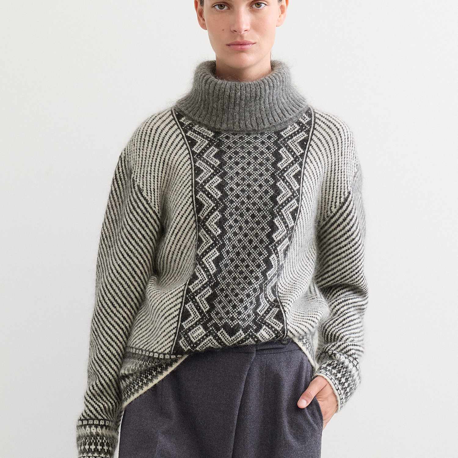 Jaeger Women's Mohair Blend Fair Isle Roll Neck Jumper - Small - Ivory Mix - By M&S