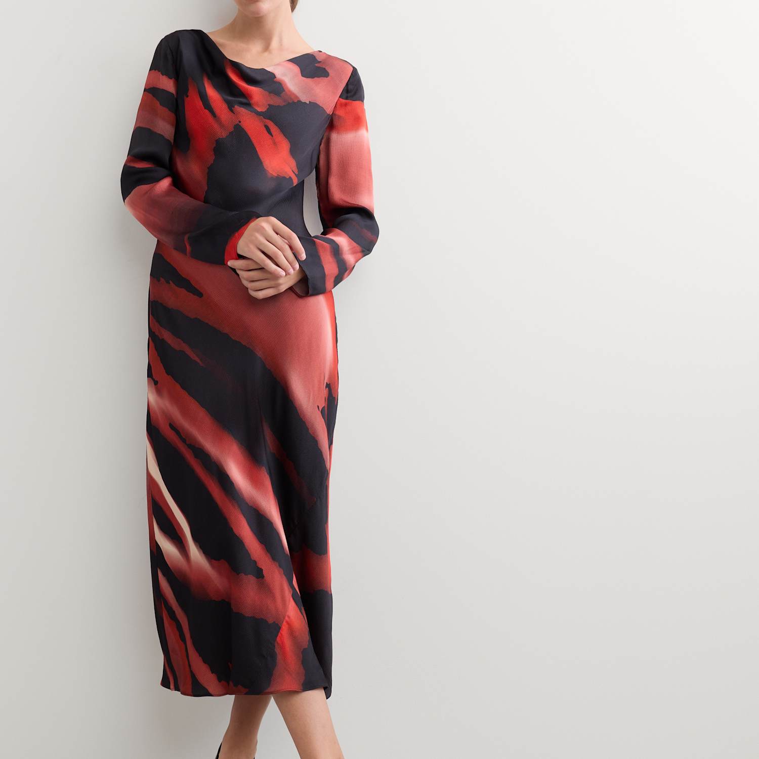 Jaeger Women's Satin Printed Cowl Neck Midi Slip Dress - 6 - Red Mix - By M&S