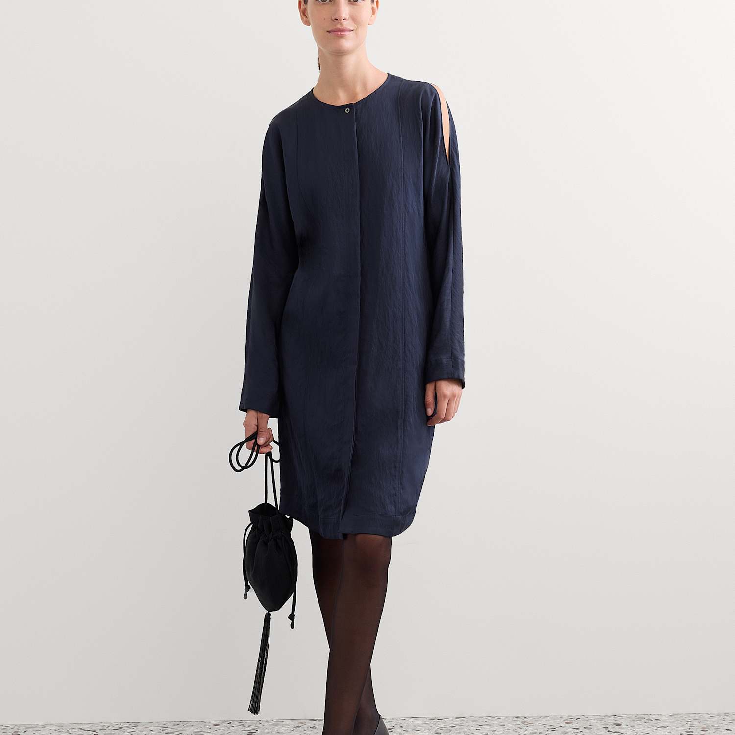 Jaeger Women's Exposed Shoulder Knee Length Shift Dress - 8 - Navy - By M&S