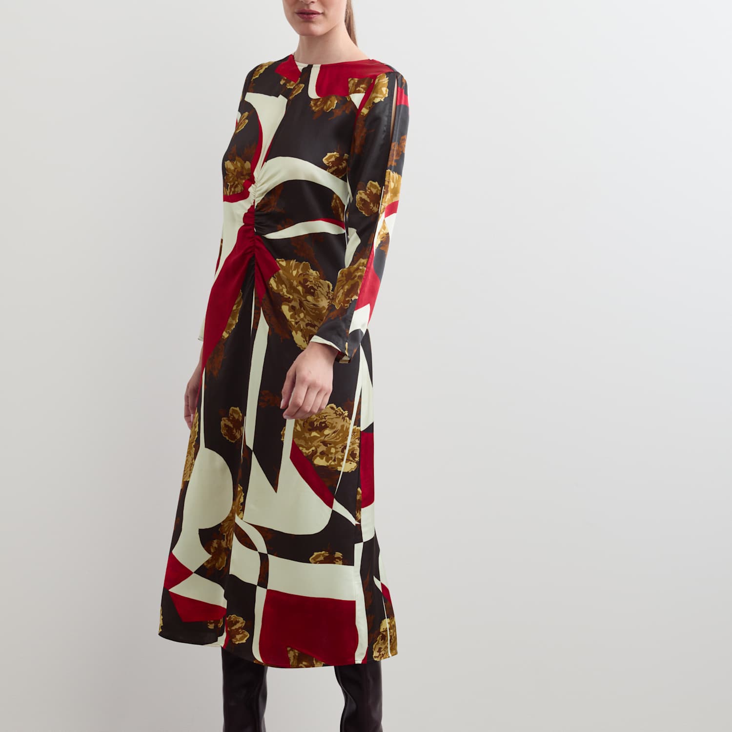 Jaeger Women's Floral Round Neck Midi Column Dress - 14 - Red Mix - By M&S