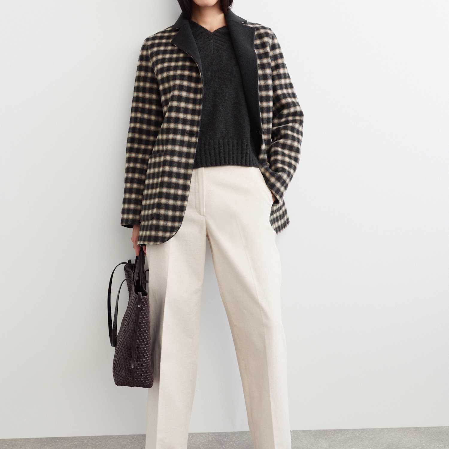 Jaeger Women's Double Faced Pure Wool Checked Reversible Blazer - 10 - Black Mix - By M&S