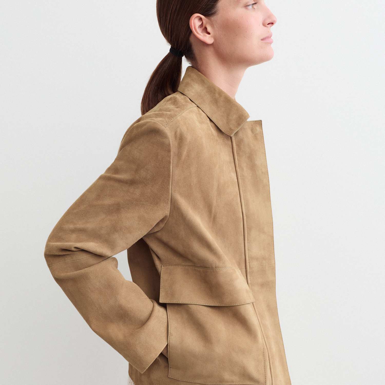 Jaeger Women's Suede Trucker Short Jacket - 14 - Camel - By M&S
