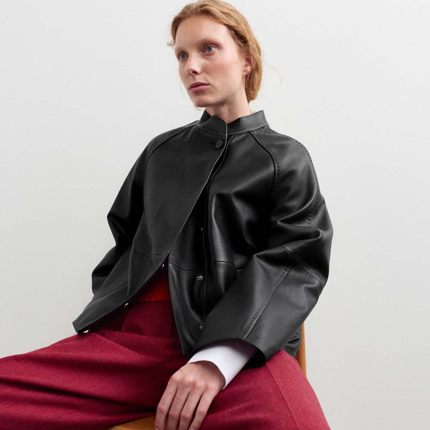 Jaeger Women's Pure Leather Collarless Short Jacket - 10 - Black - By M&S