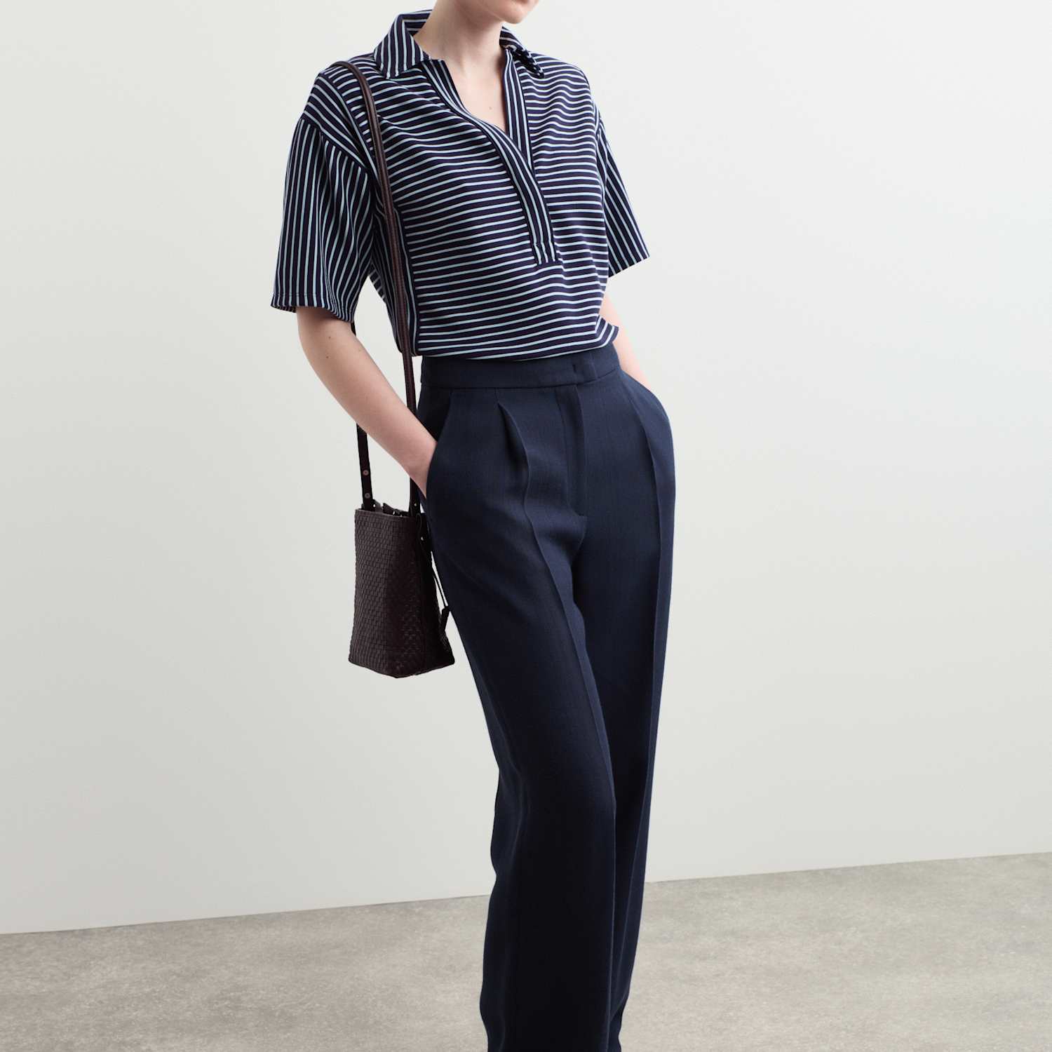 Jaeger Women's Textured Straight Leg Trousers - 14 - Navy - By M&S