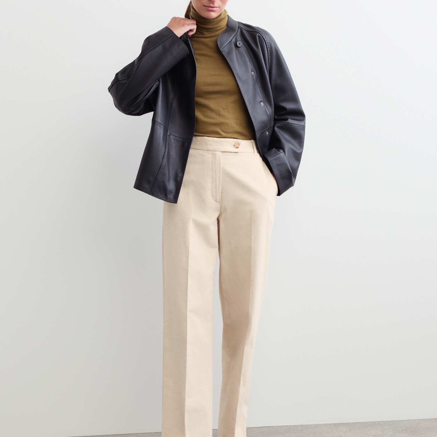 Jaeger Women's Cotton With Linen Cord Straight Leg Trousers - 12 - Oatmeal - By M&S