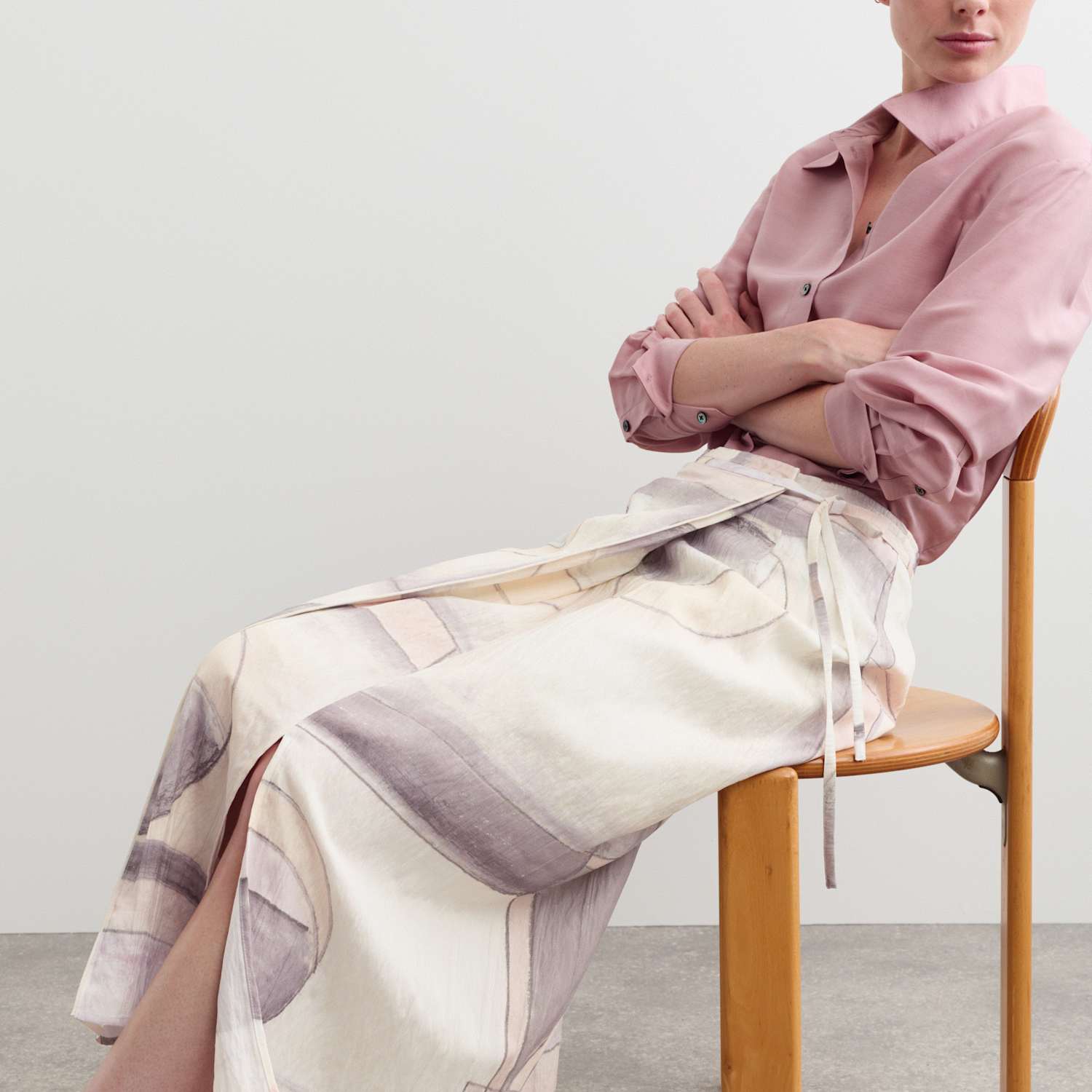 Jaeger Women's Watercolour Abstract Midi Wrap Skirt - 12 - Lilac Mix - By M&S
