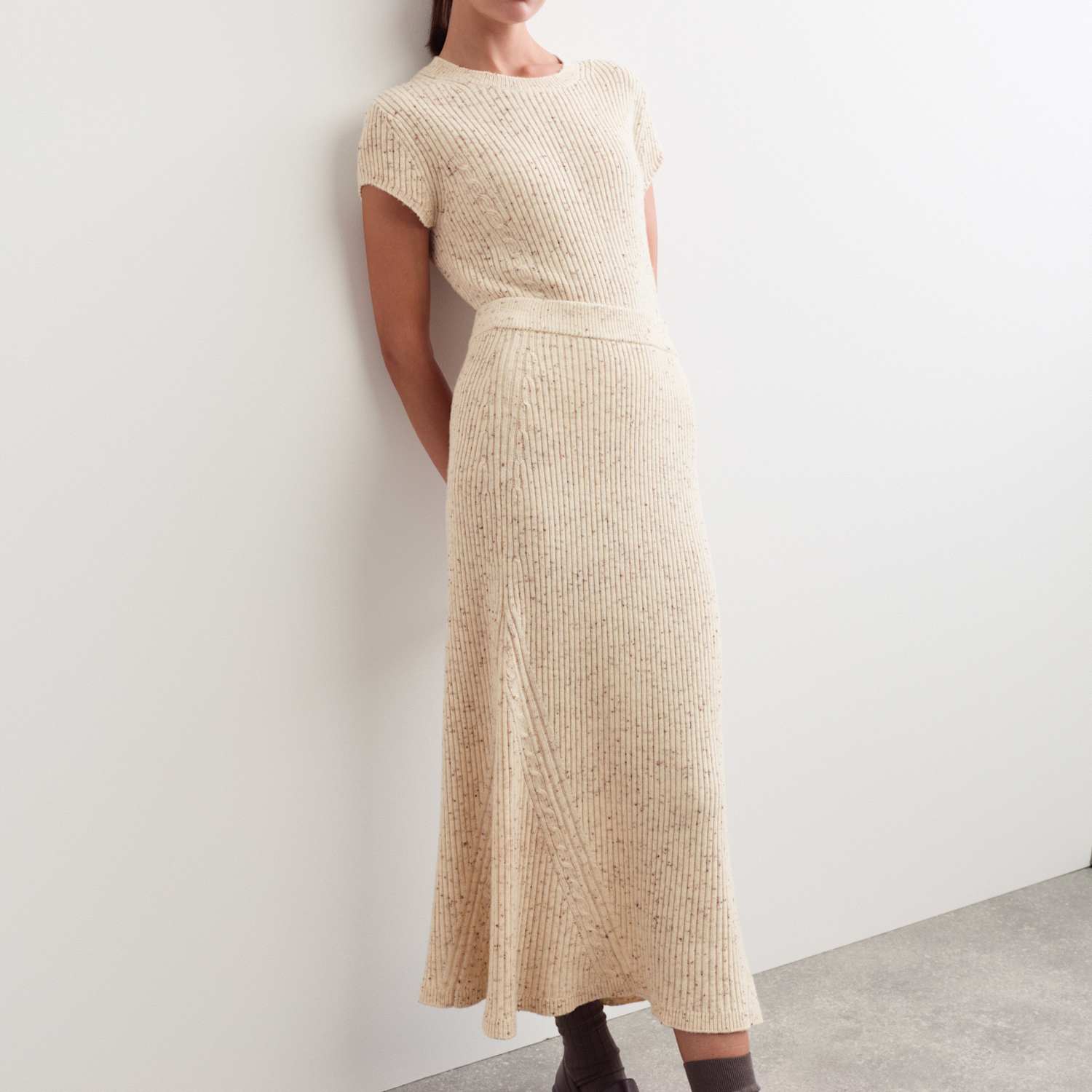 Jaeger Women's Wool Blend Knitted Midi A-Line Skirt - Extra Small - Ivory Mix - By M&S