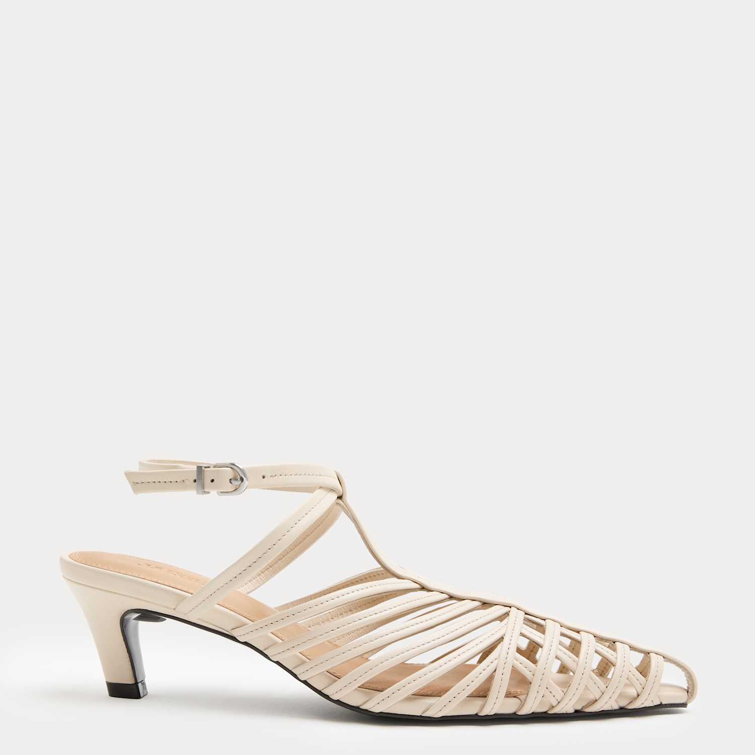 Jaeger Women's Leather Caged Strappy Kitten Heel Sandals - 6 - Ivory - By M&S