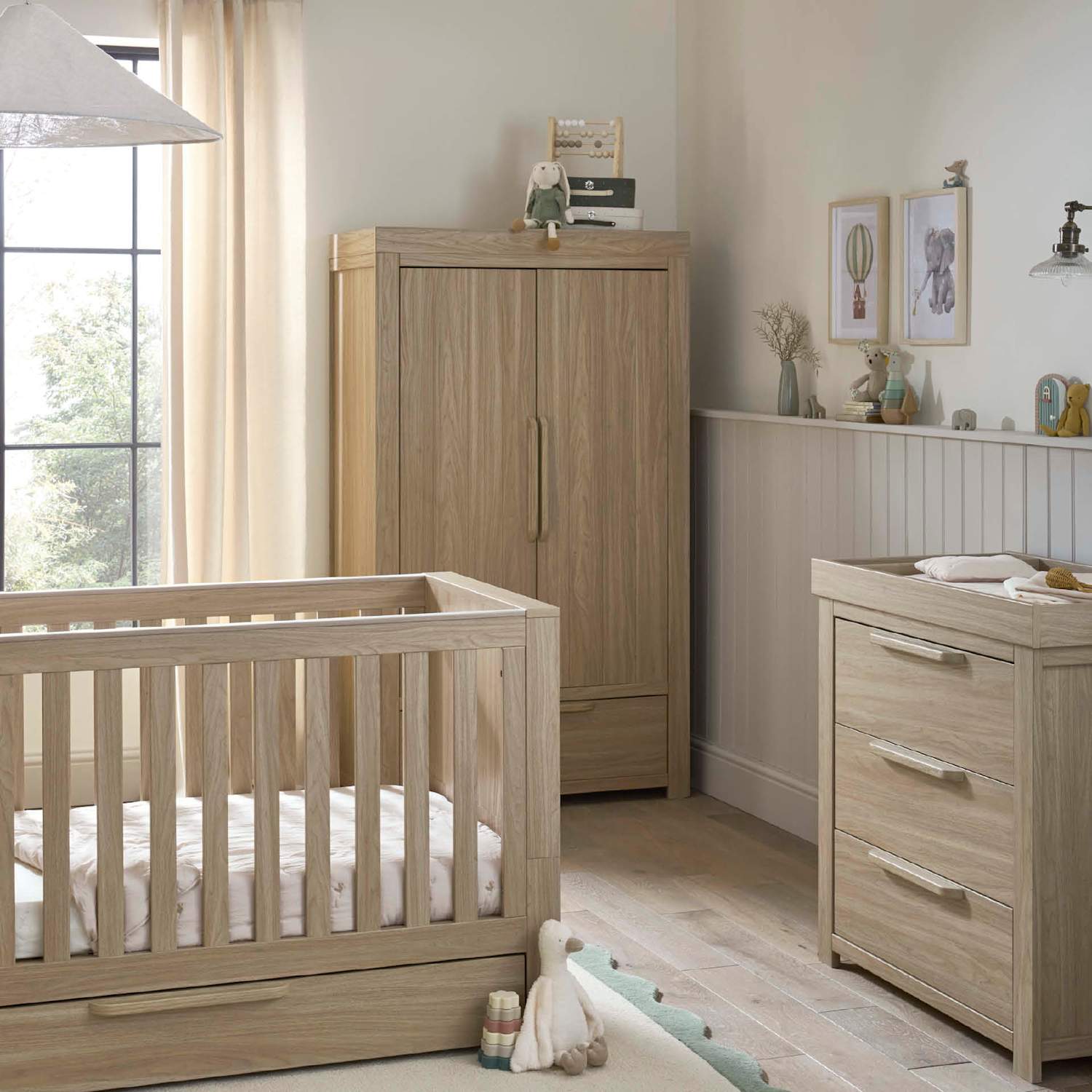 Mamas & Papas Unisex Franklin 3 Piece Cot Bed, Dresser & Wardrobe - Brown - Available at M&S