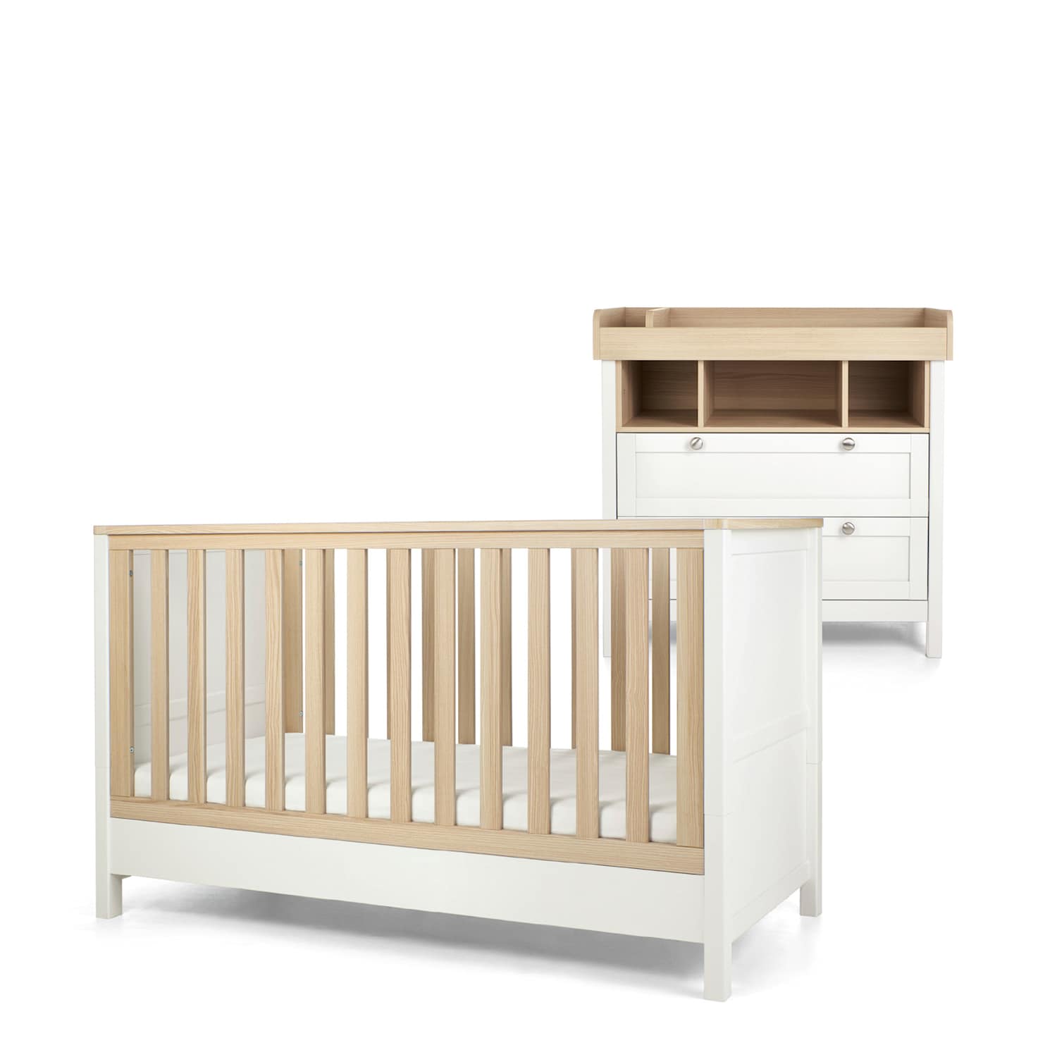 Mamas & Papas Unisex Harwell 2 Piece Cotbed Set with Dresser - White - Available at M&S
