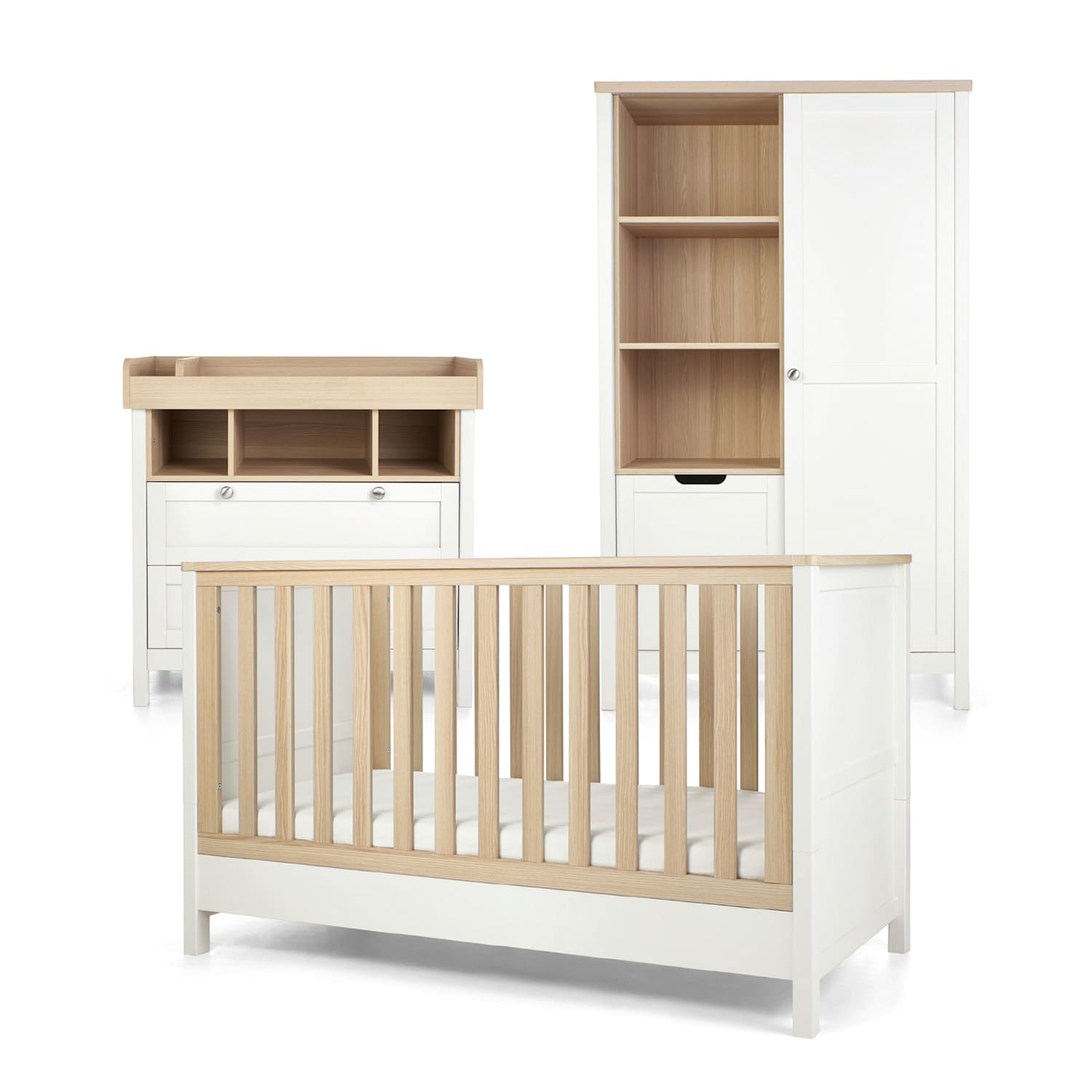 Mamas & Papas Unisex Harwell 3 Piece Cotbed Range with Dresser and Wardrobe - White - Available at M&S