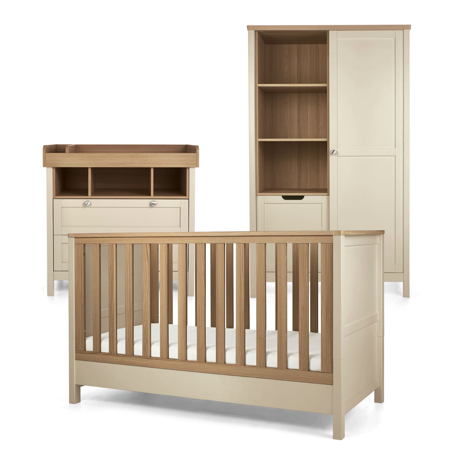 Mamas & Papas Unisex Harwell 3 Piece Cotbed Range with Dresser and Wardrobe - Beige - Available at M&S
