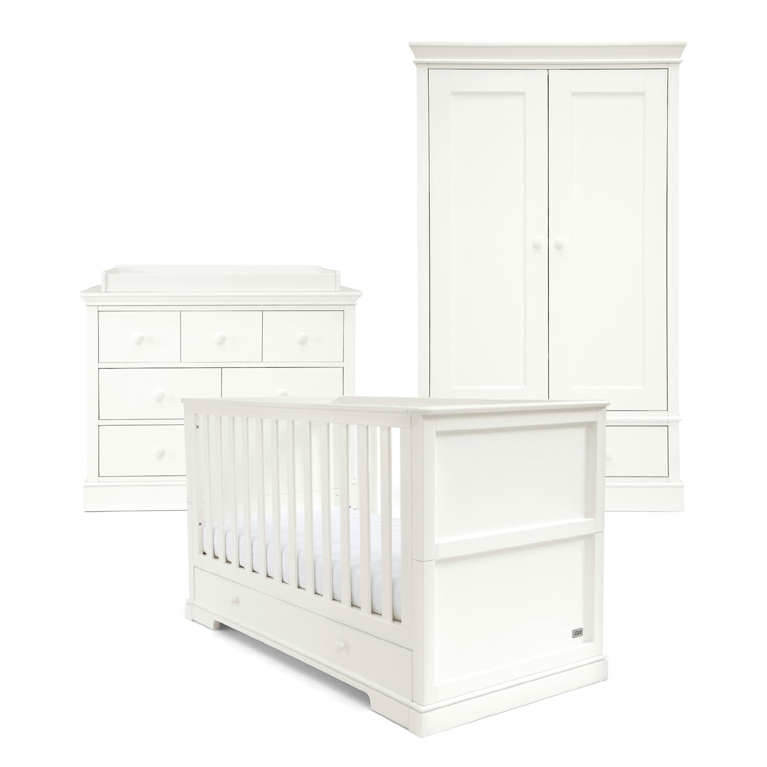 Mamas & Papas Unisex Oxford 3 Piece Cotbed Range with Dresser and Wardrobe - White - Available at M&S