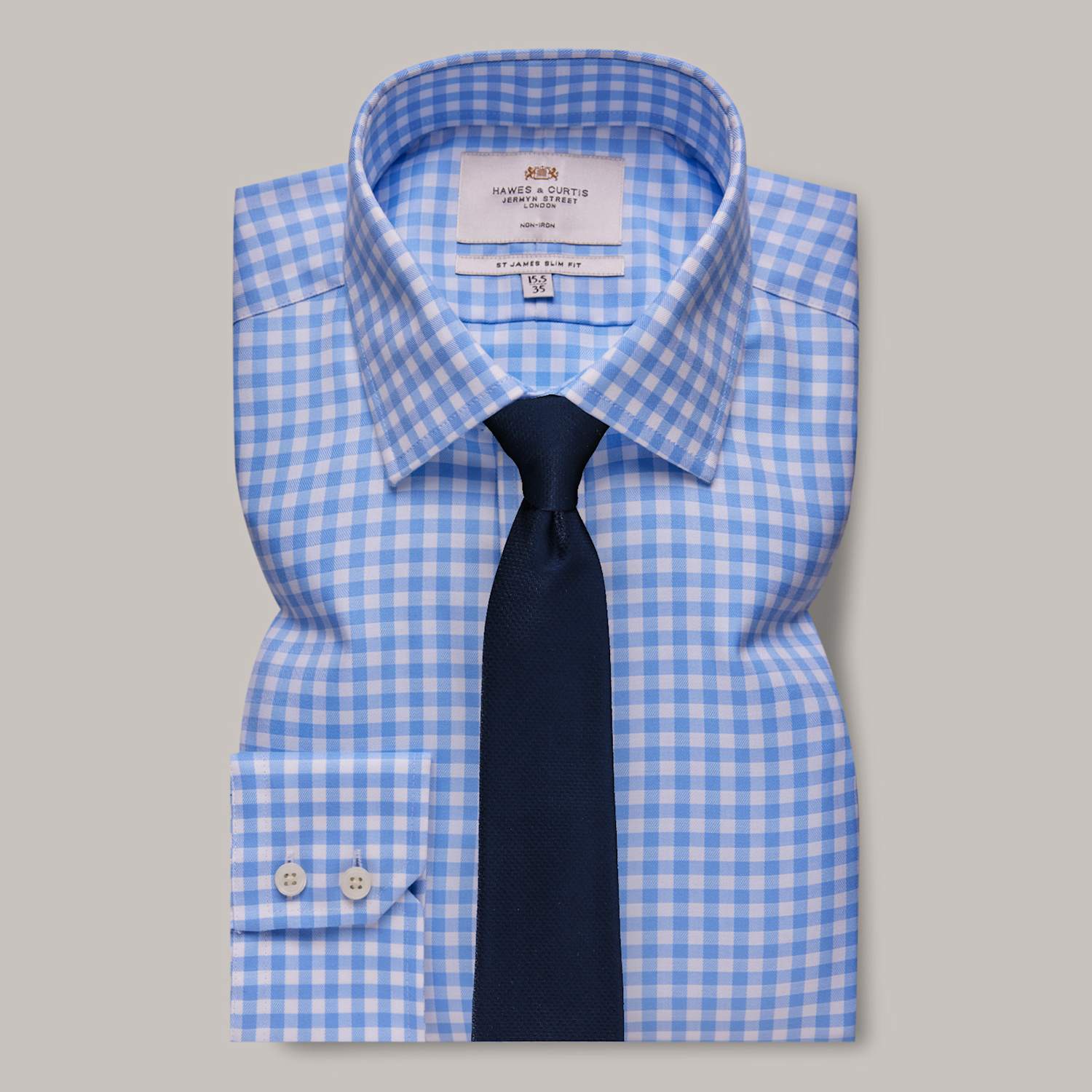 Hawes & Curtis Men's Regular Fit Easy Iron Pure Cotton Shirt - 15/33in - Blue Mix - Available at M&S