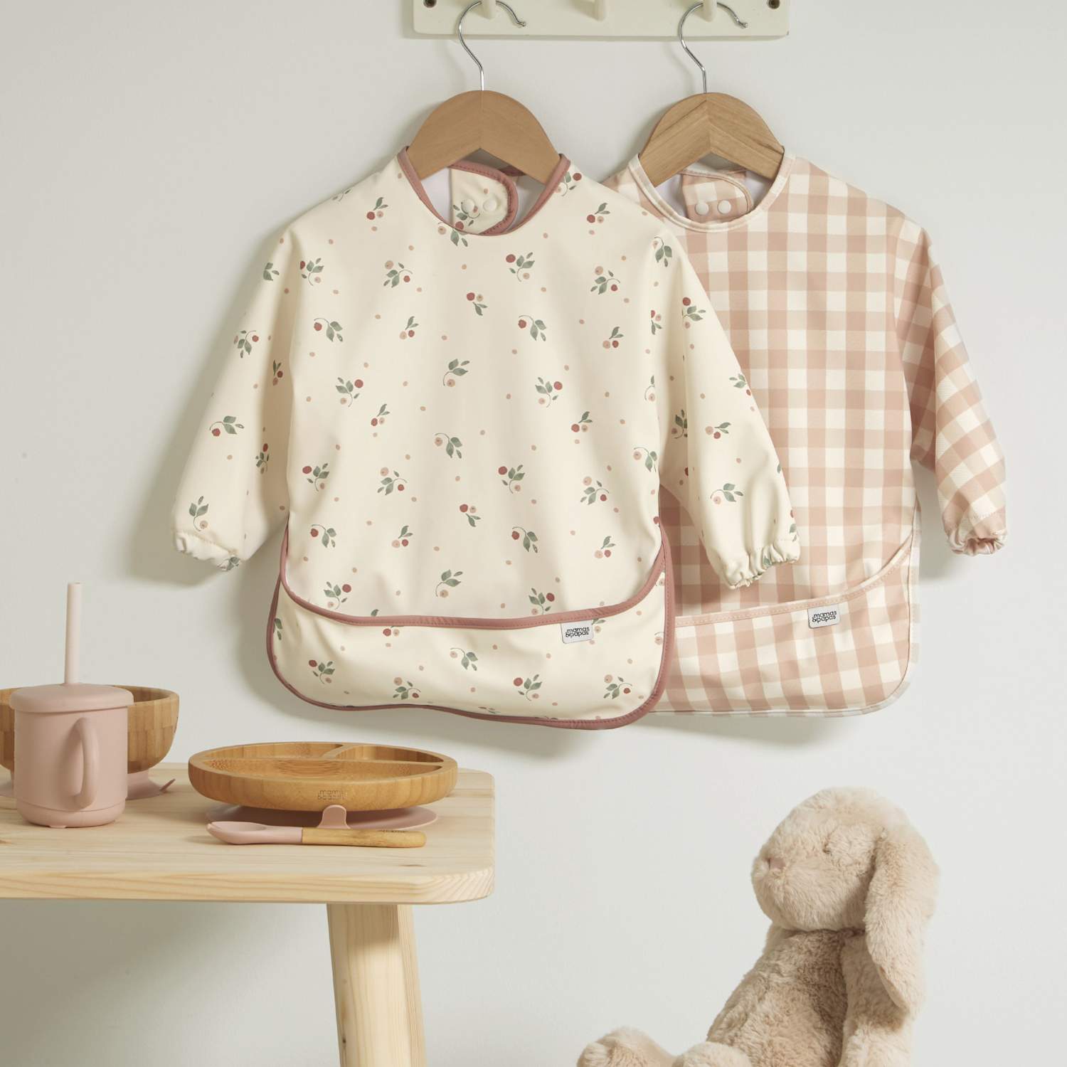 Mamas & Papas Kids 2 Pack Checked & Cherry Dribble Bibs - Pink - Available at M&S