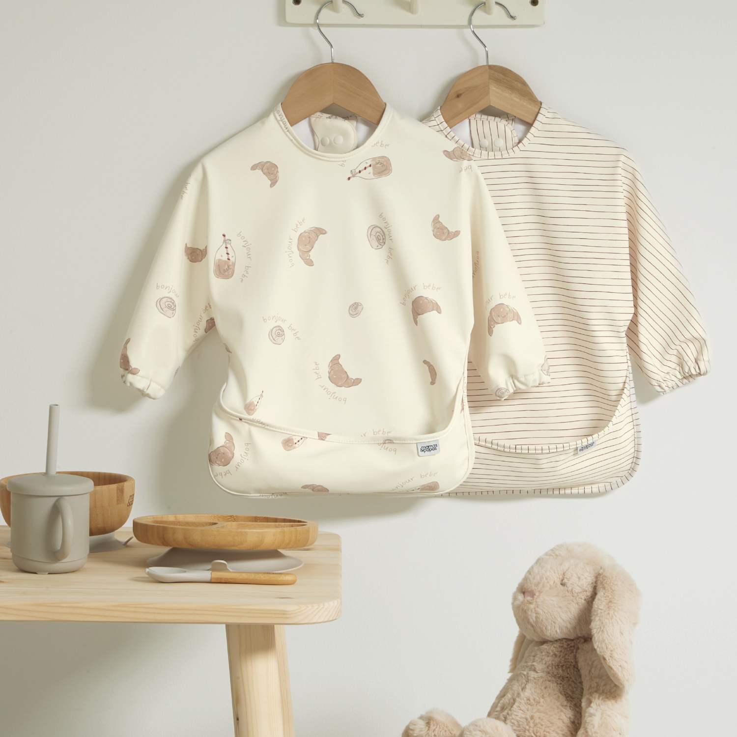 Mamas & Papas Kids 2 Pack Striped & Breakfast Dribble Bibs - Red - Available at M&S