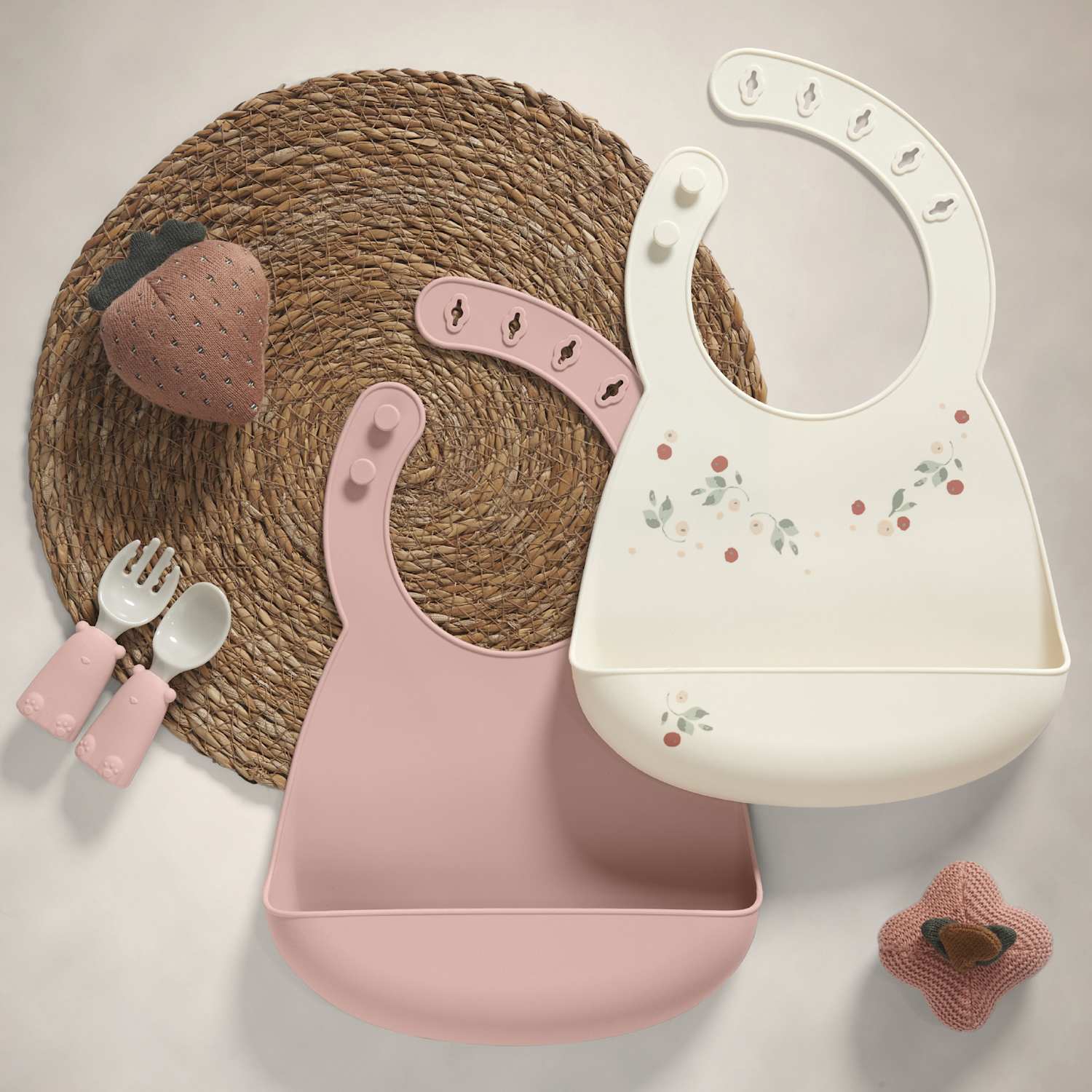 Mamas & Papas Kids 2 Pack Plain & Floral Dribble Bibs - Pink - Available at M&S
