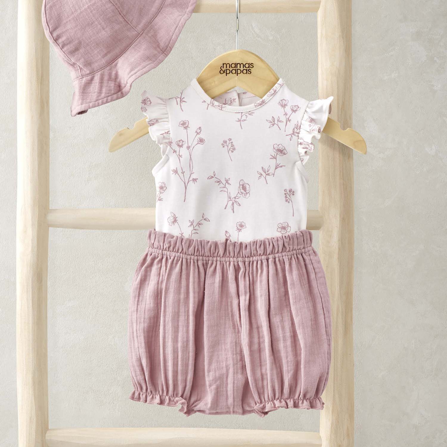 Mamas & Papas Kids 3pc Pure Cotton Floral Top & Bottom Outfit (0-12 Mths) - 6-9 Months - White Mix - Available at M&S